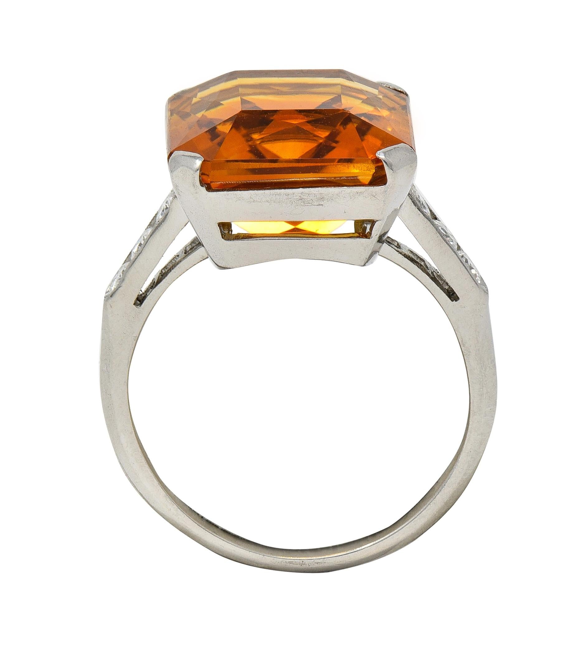 Art Deco 8.95 CTW Citrine Diamond Platinum Vintage Cocktail Ring