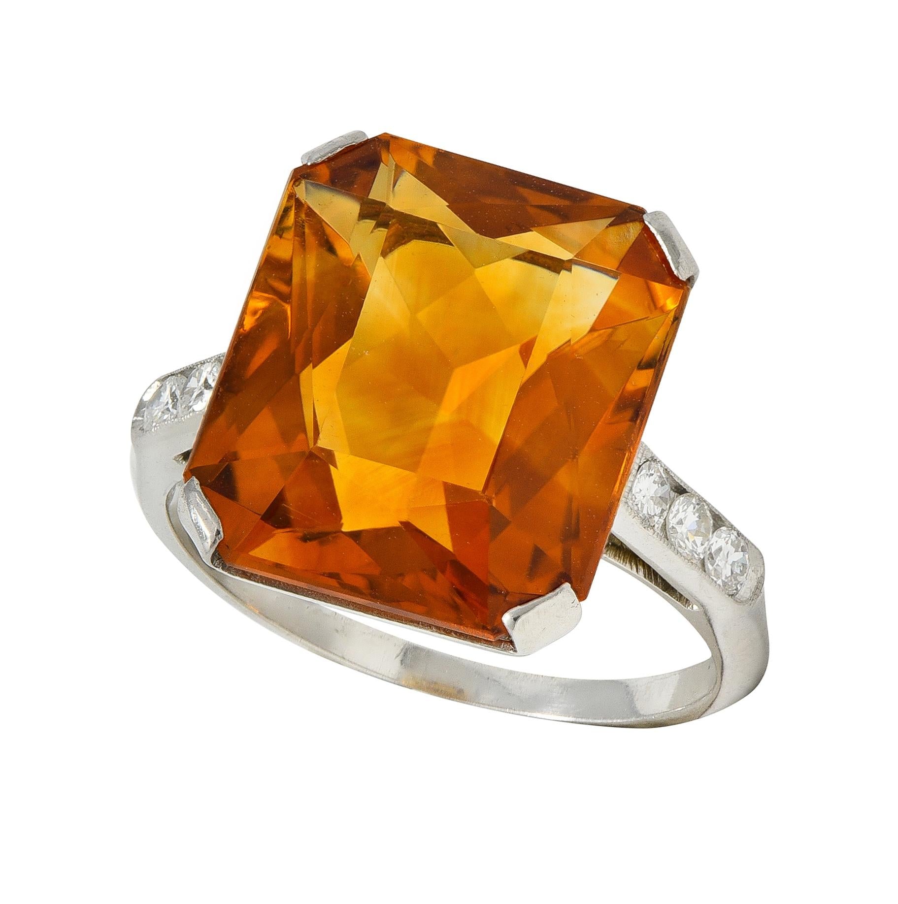Art Deco 8.95 CTW Citrine Diamond Platinum Vintage Cocktail Ring