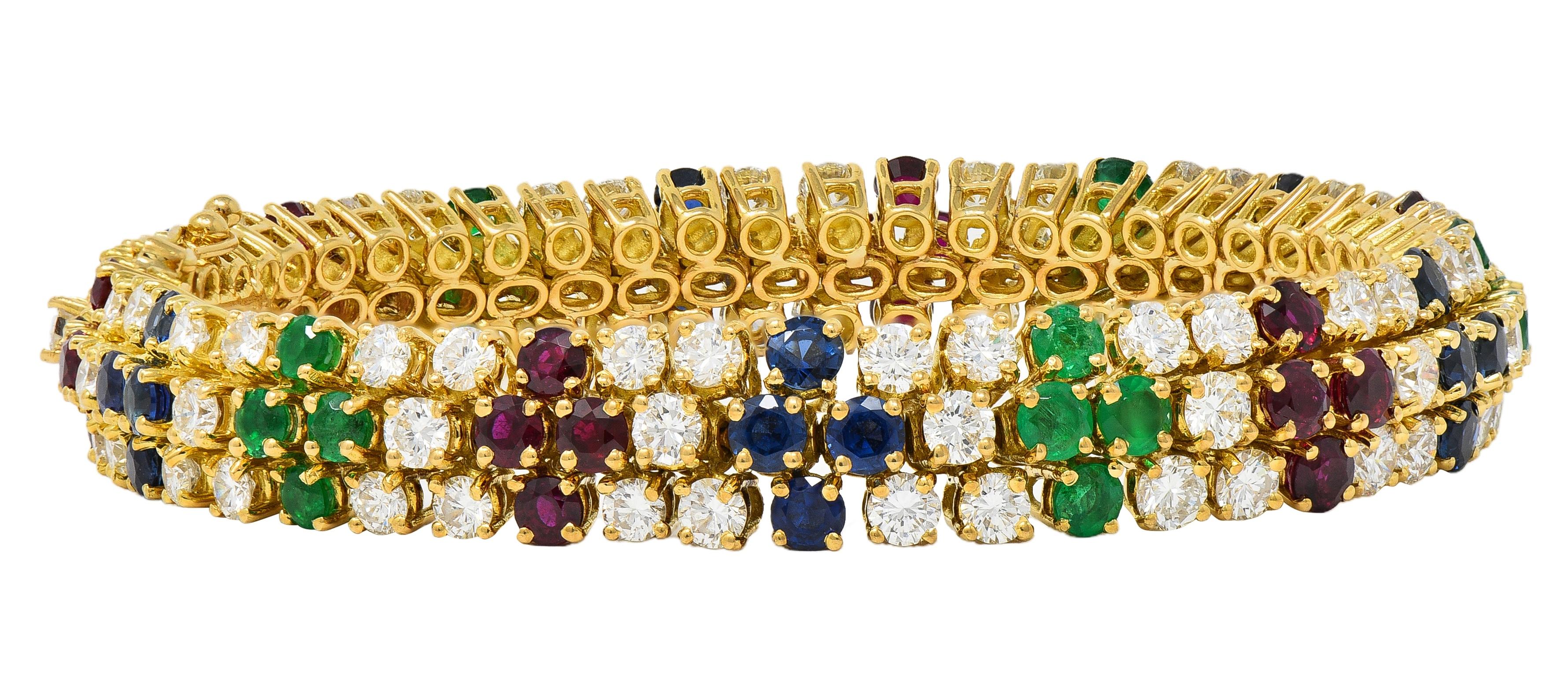 Fred French 1960's 17.70 CTW Diamond Multi-Gem 18K Gold Vintage Line Bracelet