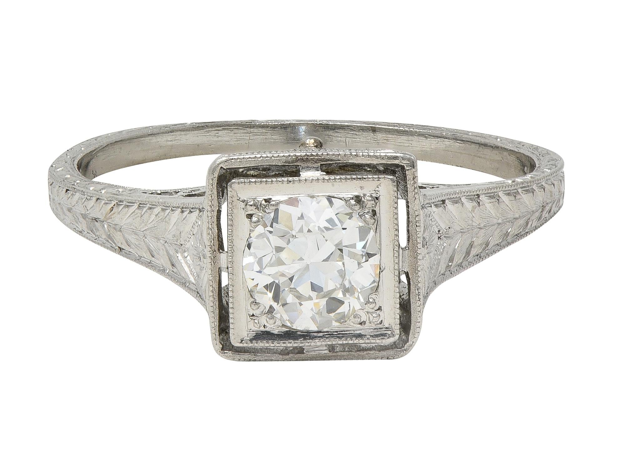 Art Deco Old European Cut Diamond Platinum Vintage Solitaire Engagement Ring