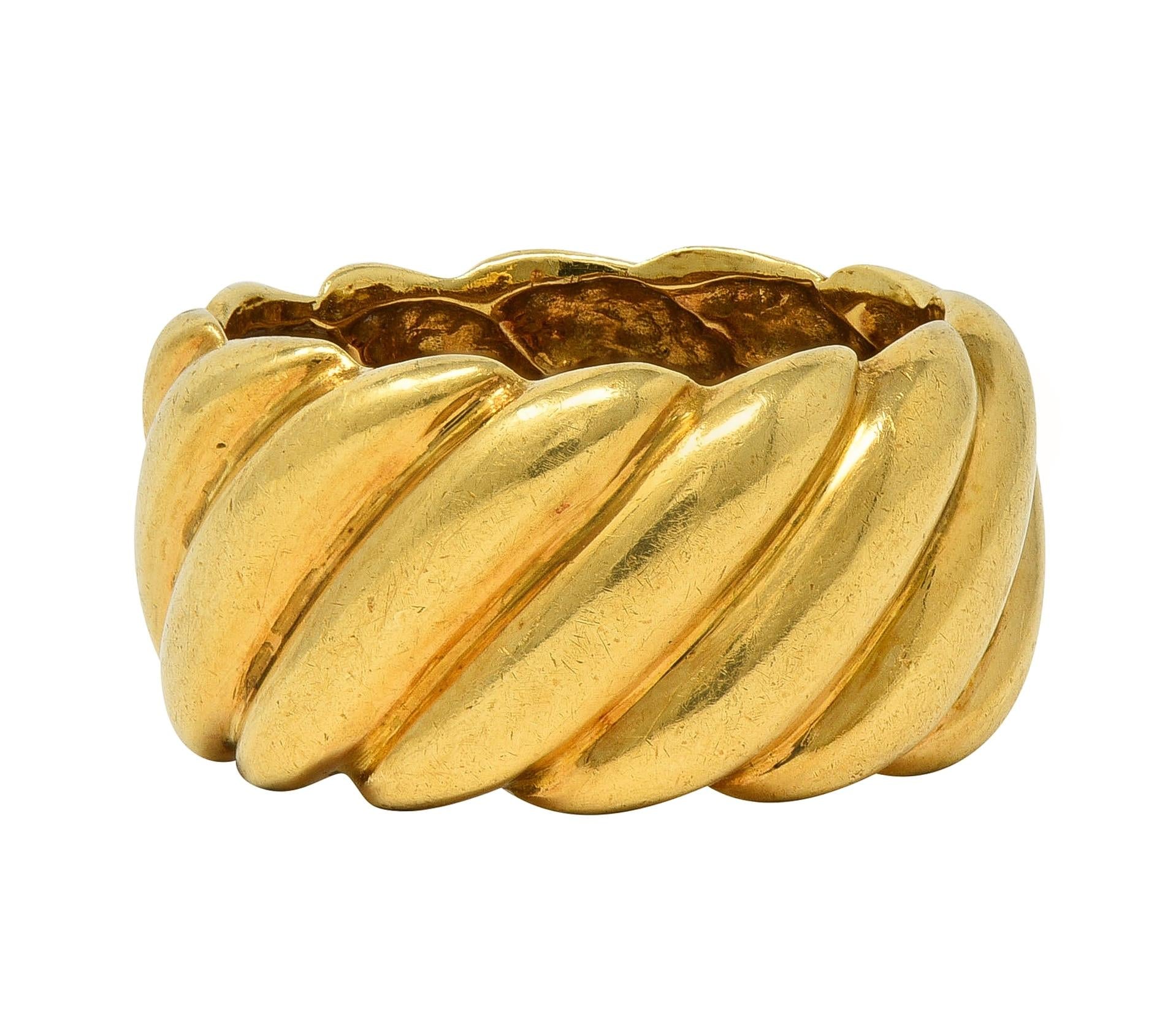 1980's 18 Karat Yellow Gold Puffy Twist Vintage Wide Band Ring
