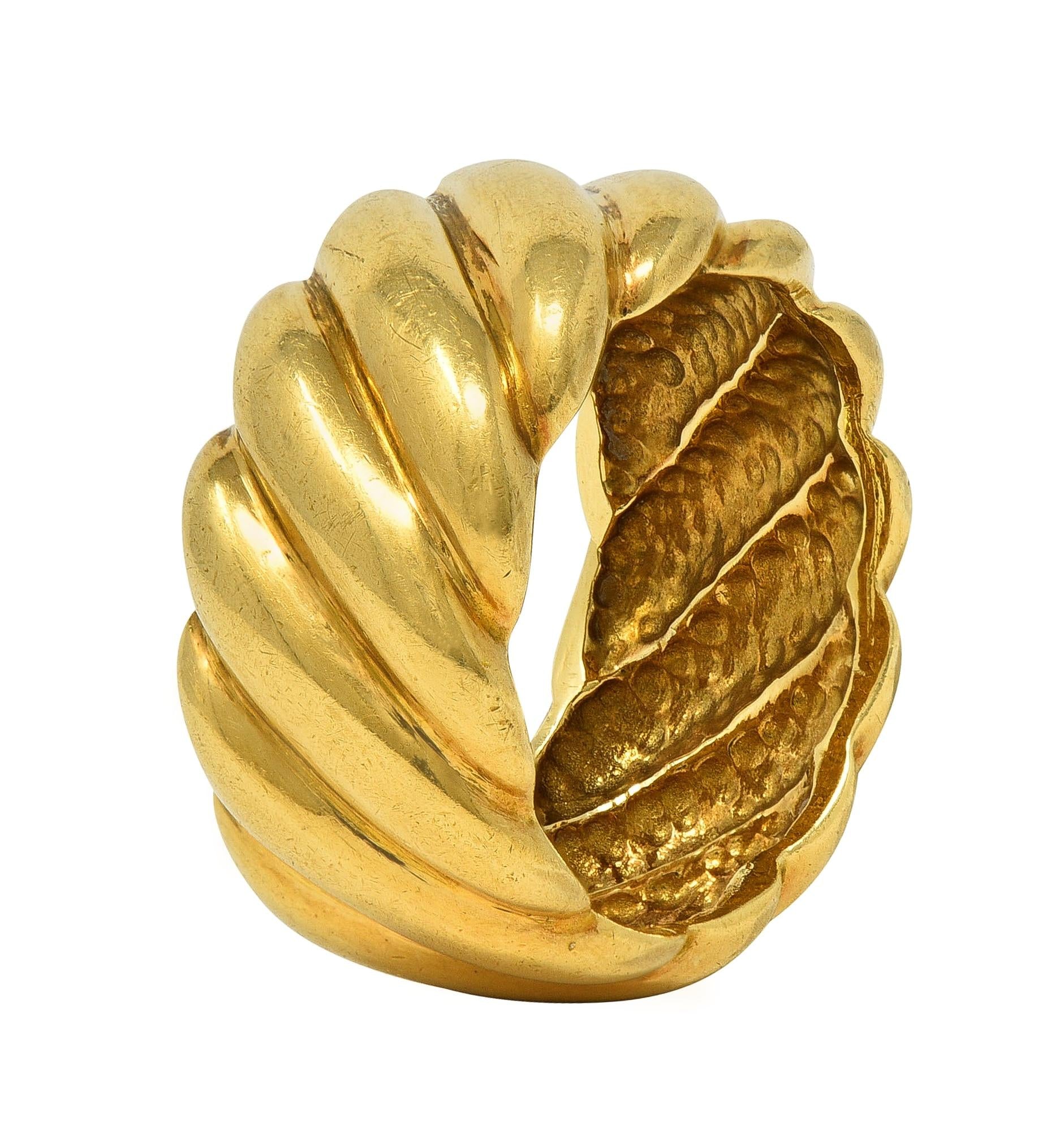 1980's 18 Karat Yellow Gold Puffy Twist Vintage Wide Band Ring
