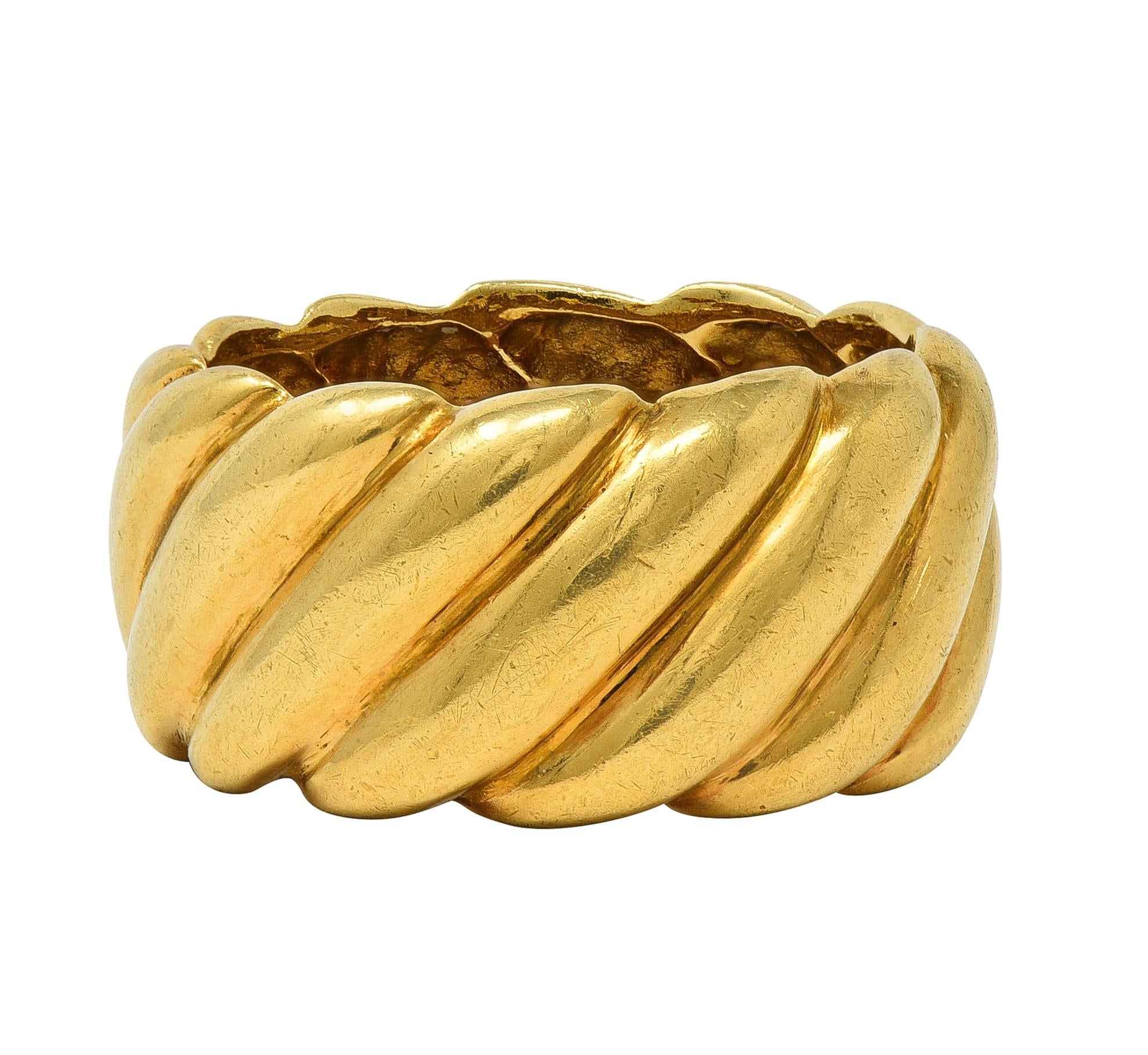 1980's 18 Karat Yellow Gold Puffy Twist Vintage Wide Band Ring