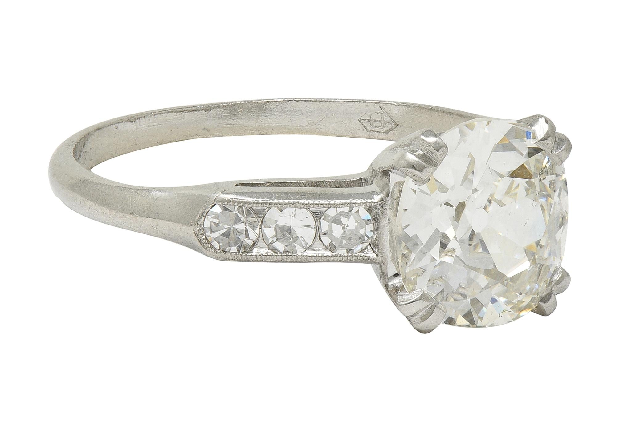 Mid-Century 1.71 CTW Old Mine Cut Diamond Platinum Vintage Engagement Ring GIA