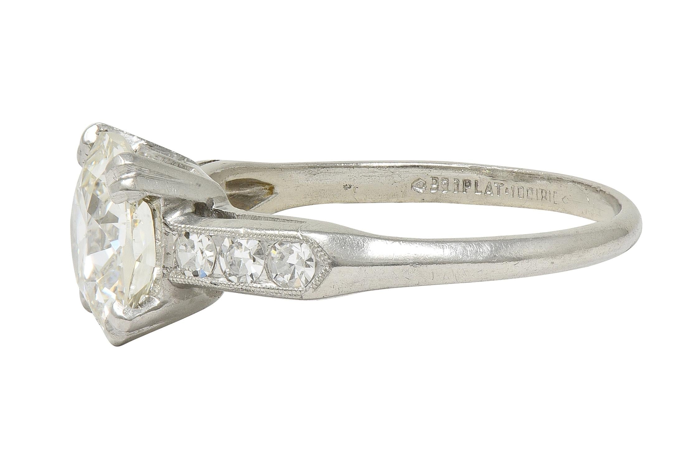 Mid-Century 1.71 CTW Old Mine Cut Diamond Platinum Vintage Engagement Ring GIA