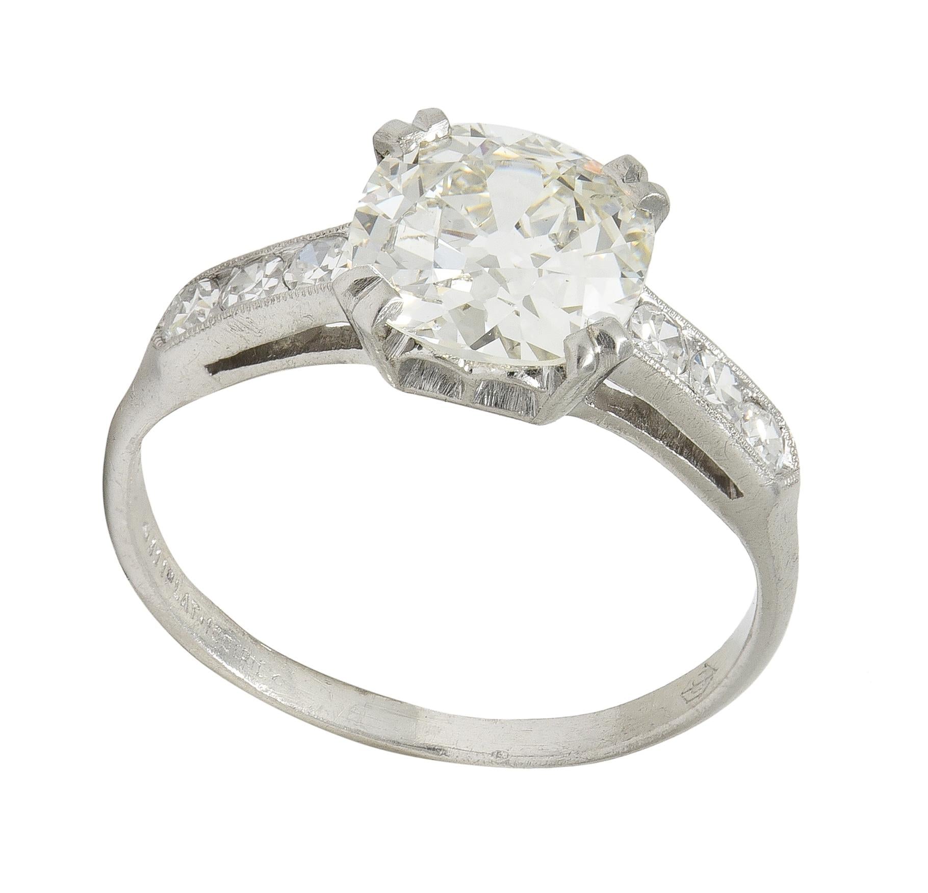 Mid-Century 1.71 CTW Old Mine Cut Diamond Platinum Vintage Engagement Ring GIA