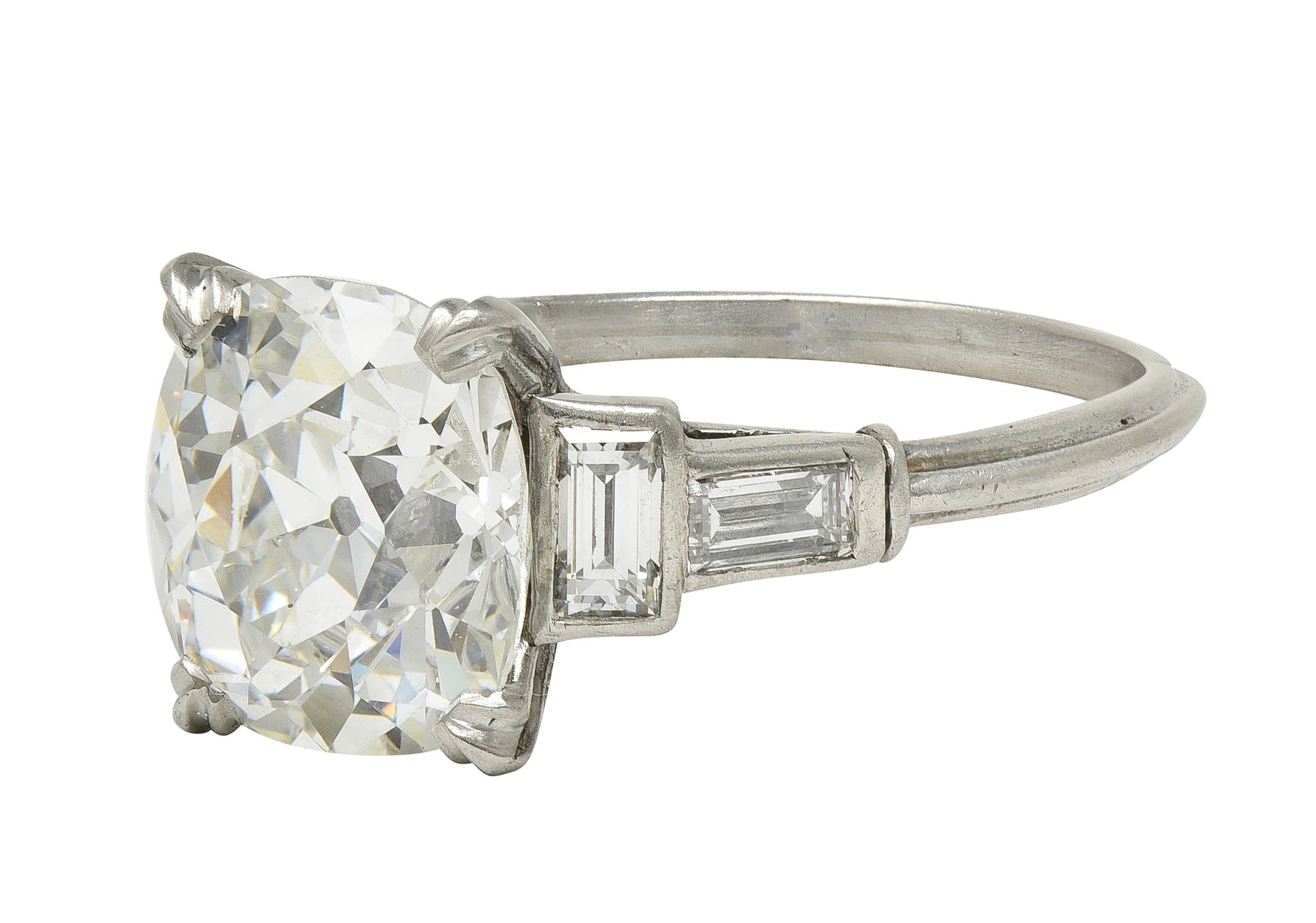 Art Deco 3.18 CTW Mine Cut Diamond Platinum Vintage Geometric Engagement Ring