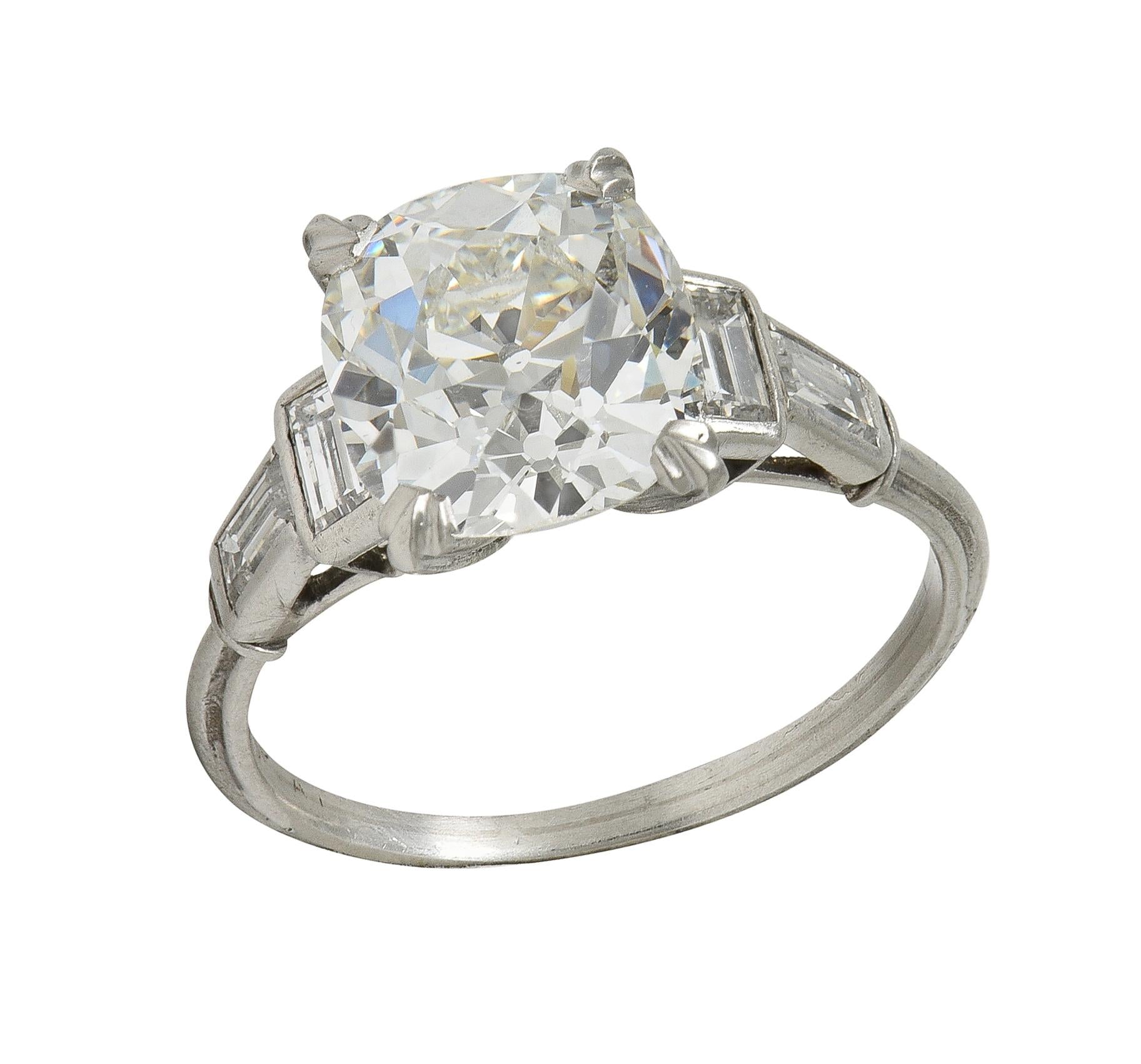 Art Deco 3.18 CTW Mine Cut Diamond Platinum Vintage Geometric Engagement Ring