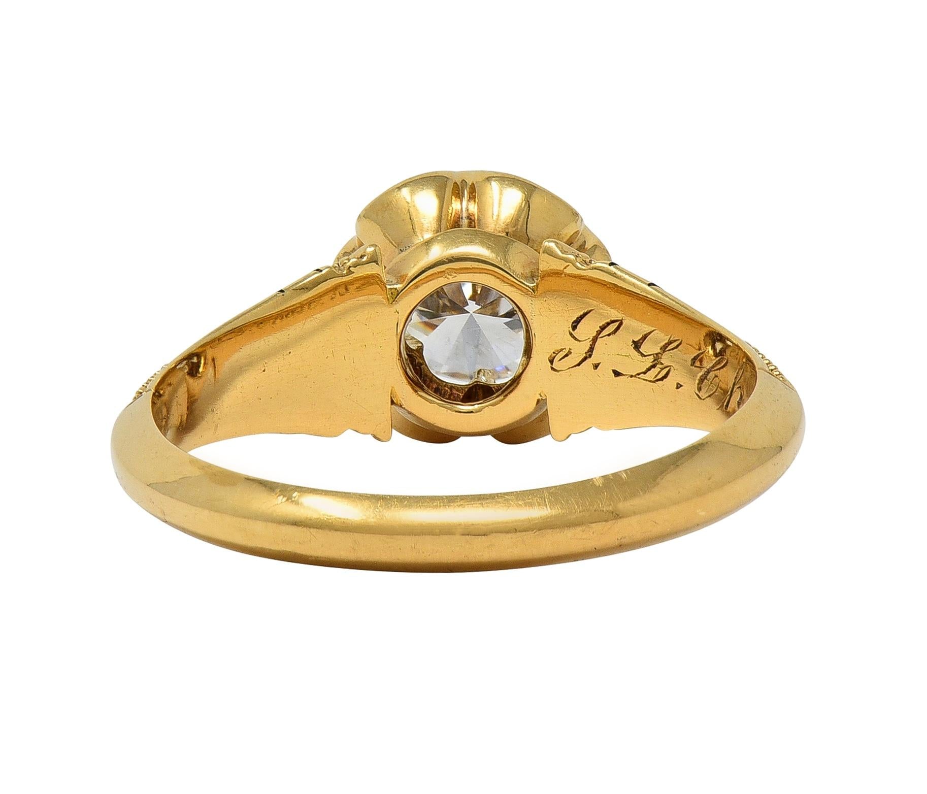 Victorian 1866 0.76 CTW Diamond Enamel 18K Gold Antique Belcher Engagement Ring