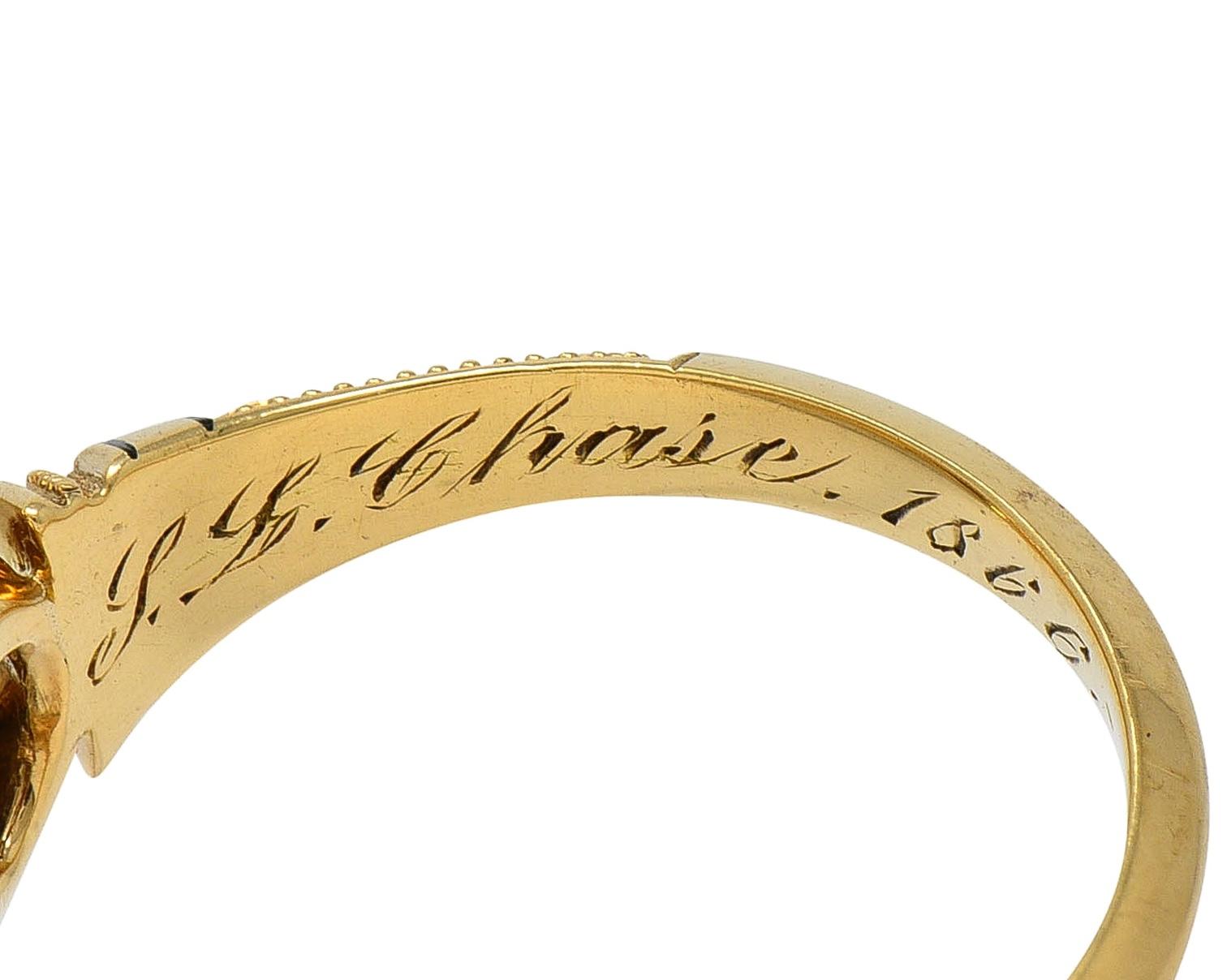 Victorian 1866 0.76 CTW Diamond Enamel 18K Gold Antique Belcher Engagement Ring