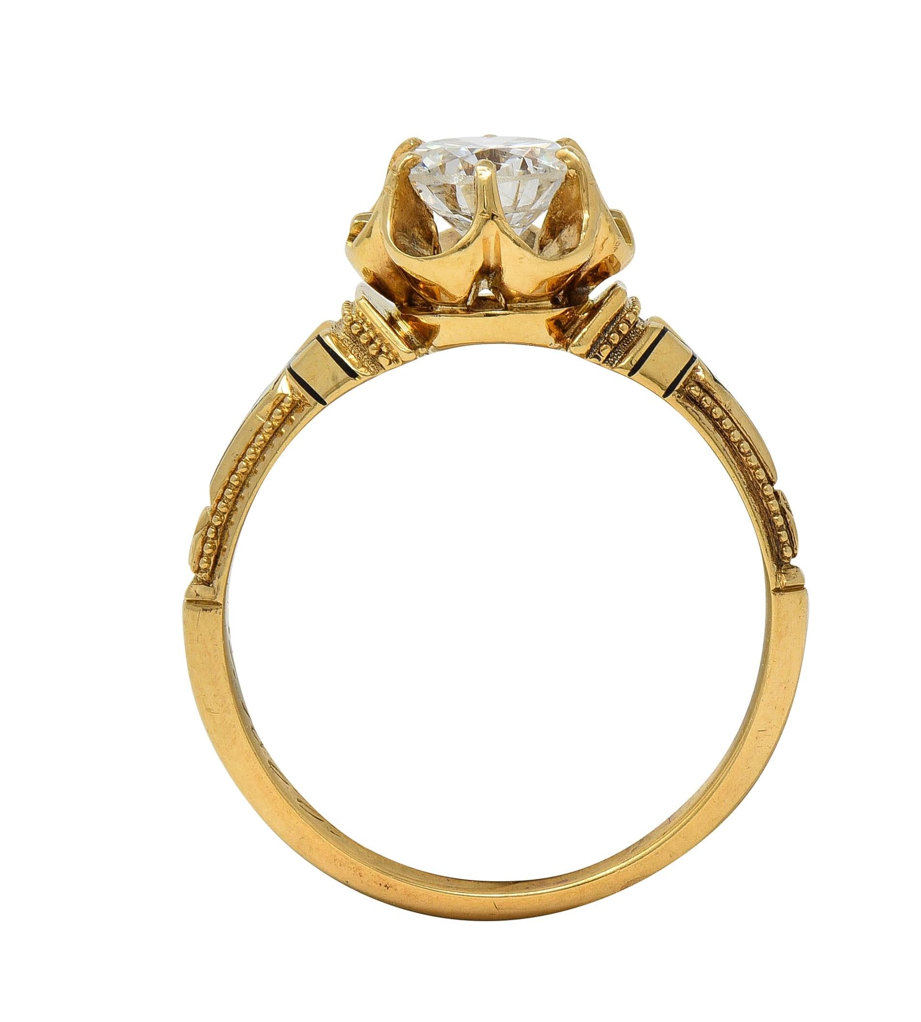 Victorian 1866 0.76 CTW Diamond Enamel 18K Gold Antique Belcher Engagement Ring