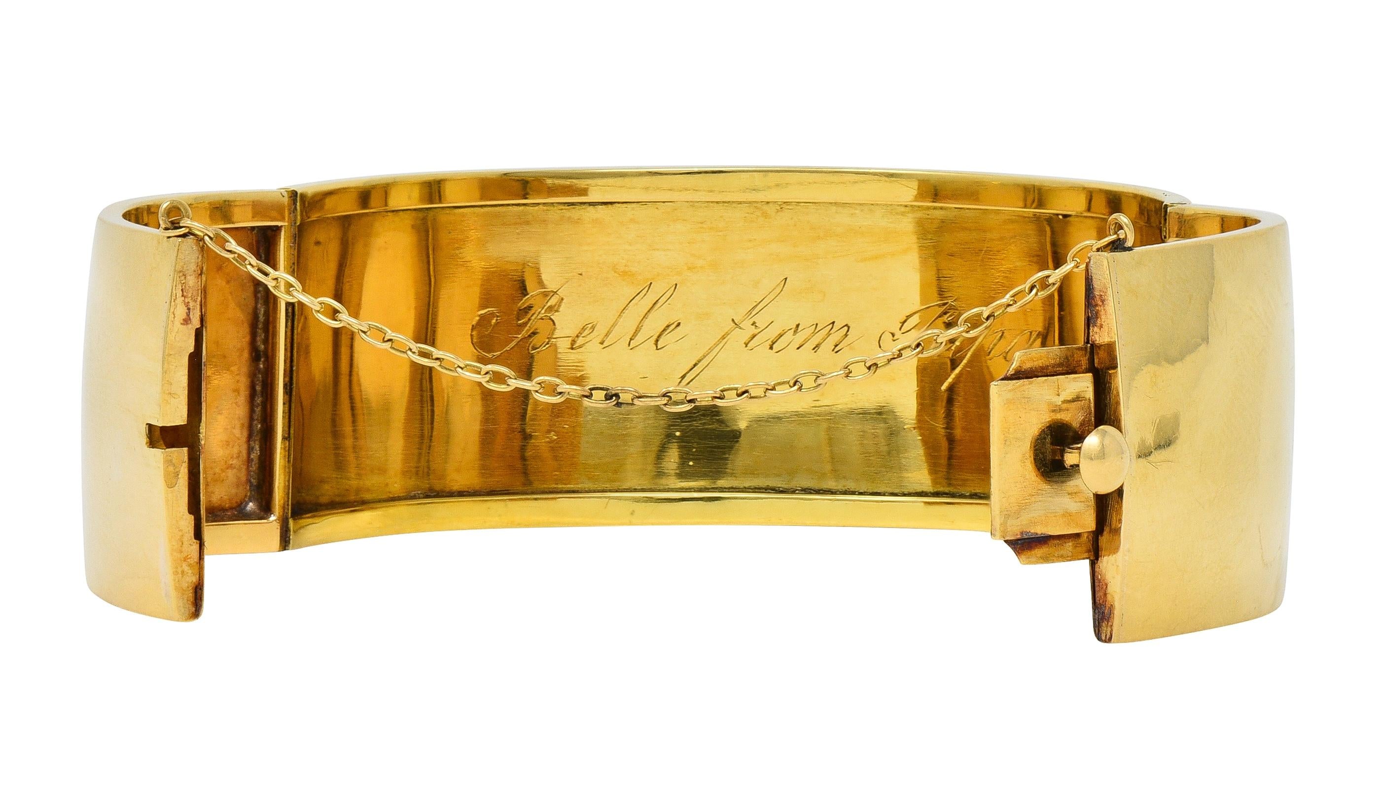 Victorian Enamel 18 Karat Yellow Gold Antique Forget-Me-Not Bangle Bracelet