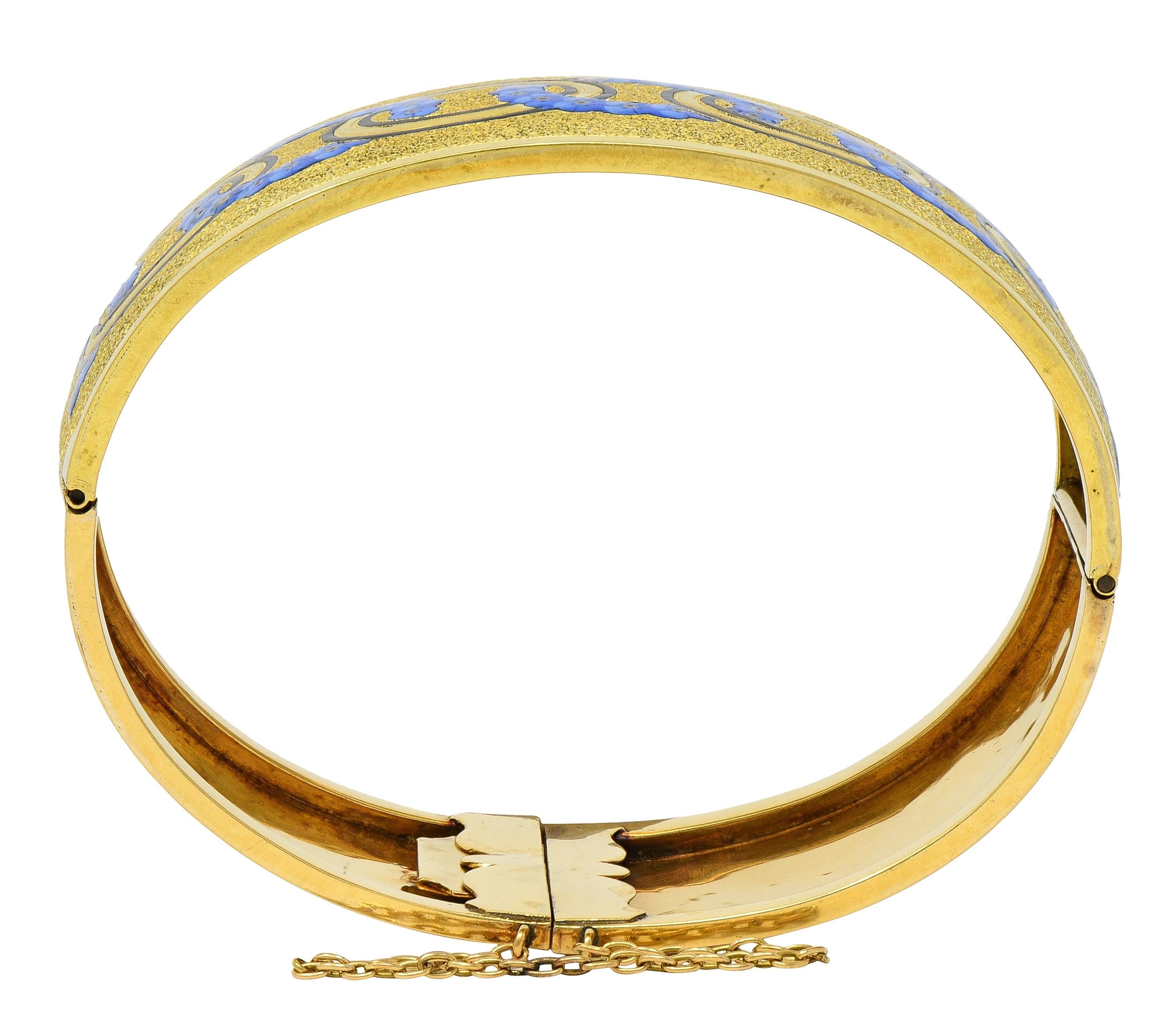 Victorian Enamel 18 Karat Yellow Gold Antique Forget-Me-Not Bangle Bracelet