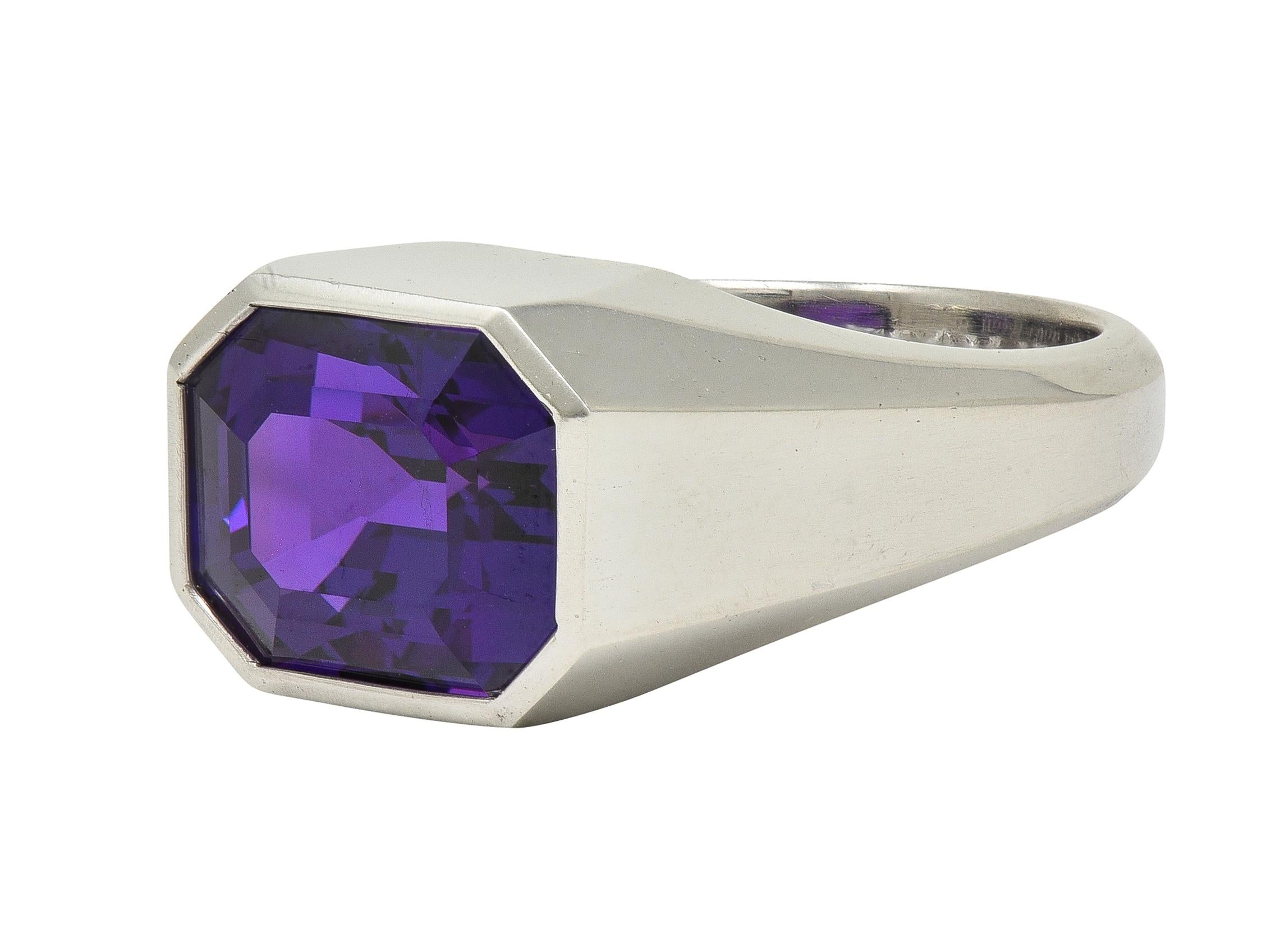 Cartier Art Deco No Heat Ceylon Purple Sapphire Platinum Unisex Signet Ring