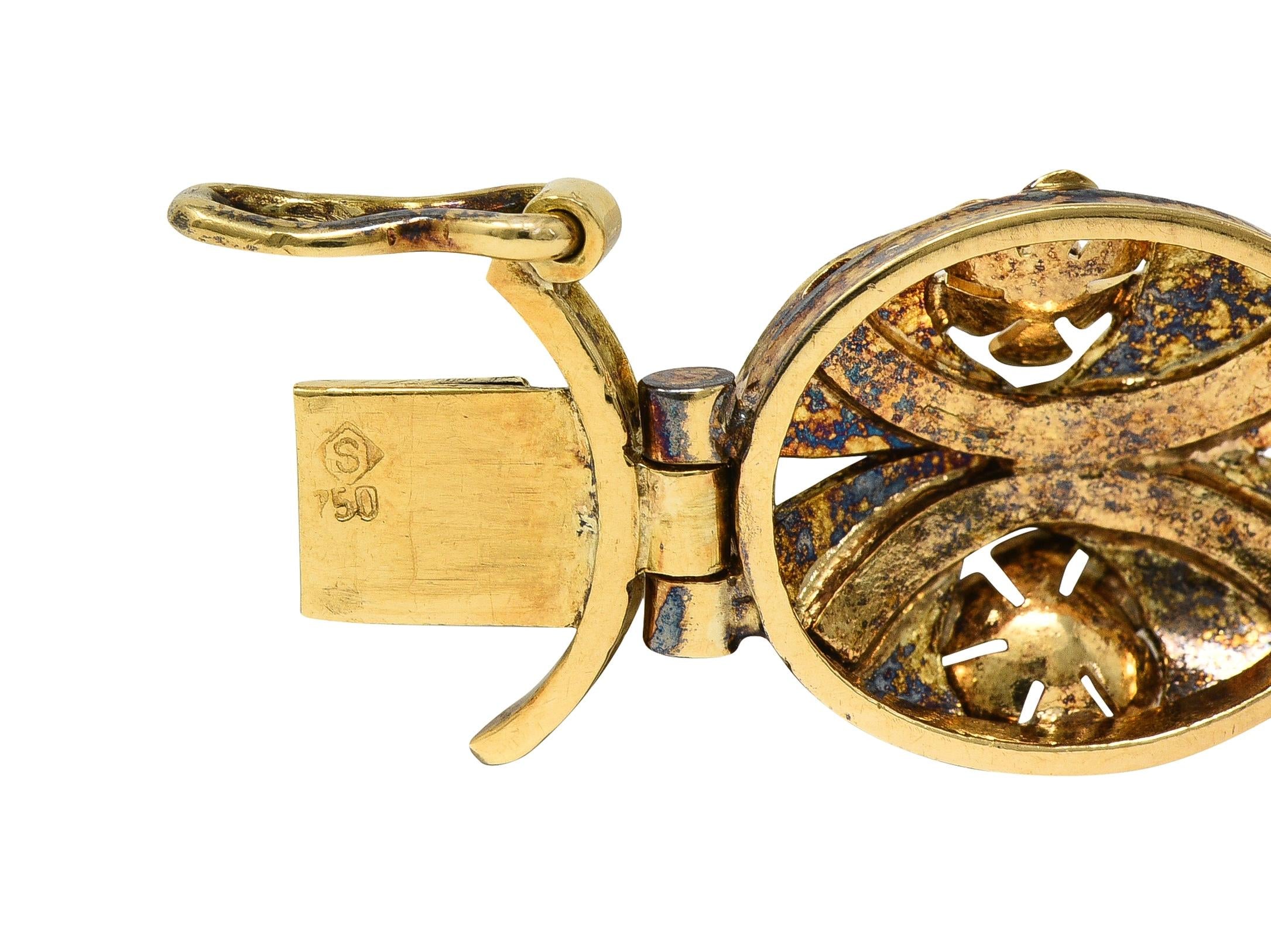 H. Stern 1950's Multi-Gem 18K Yellow Gold Vintage Floral Foliate Link Bracelet