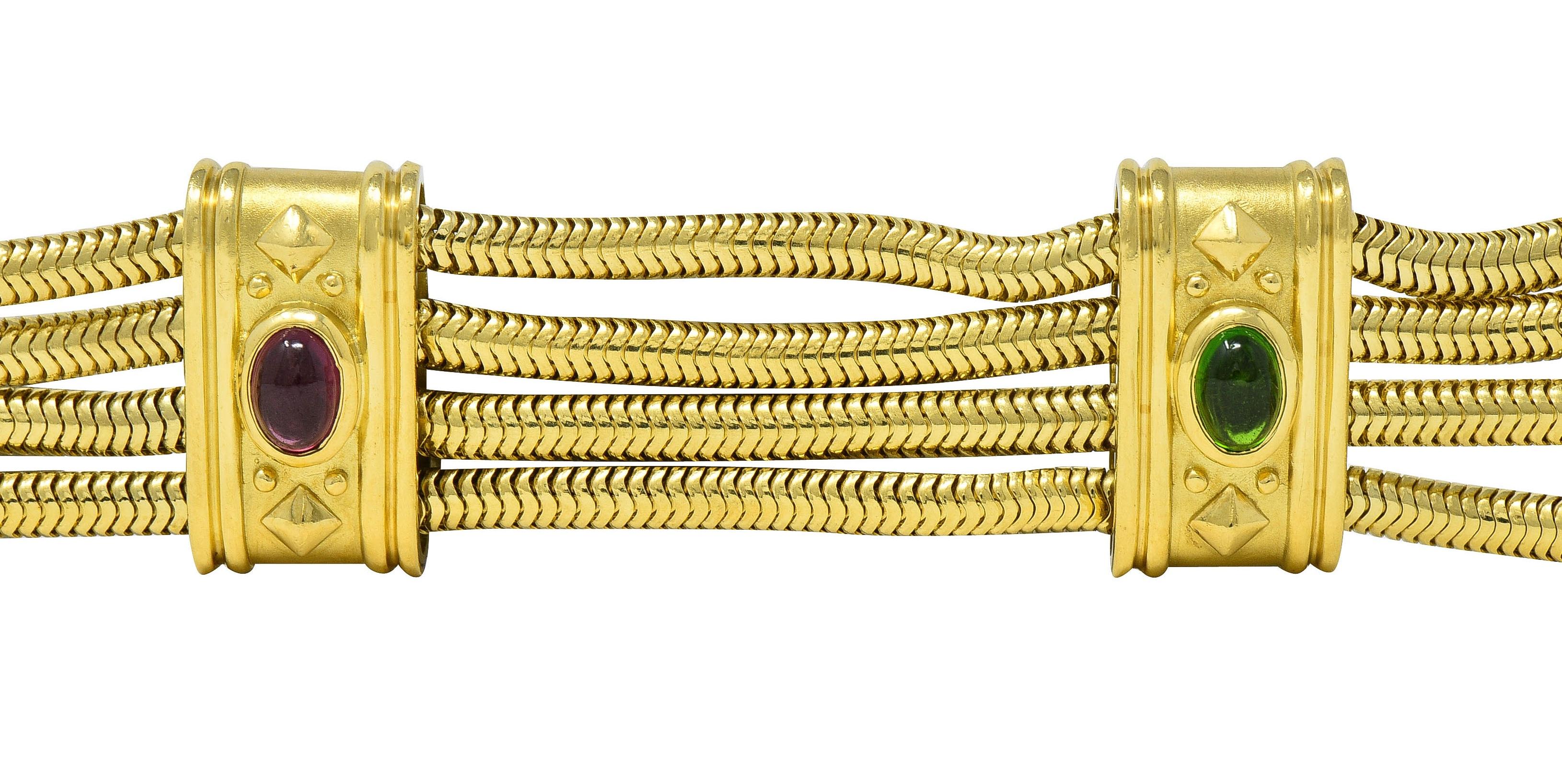 SeidenGang 1990's Tourmaline 18 Karat Yellow Gold Multi-Strand Vintage Bracelet