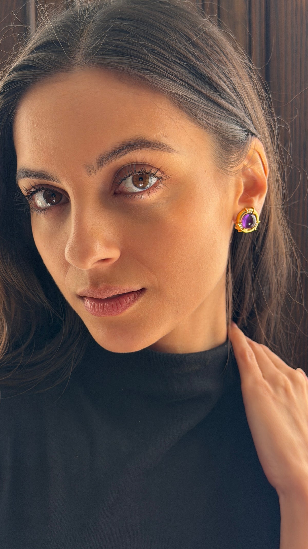 Tiffany & Co. 1985 Amethyst Diamond 18 Karat Yellow Gold Vintage Ear-Clip Earrings