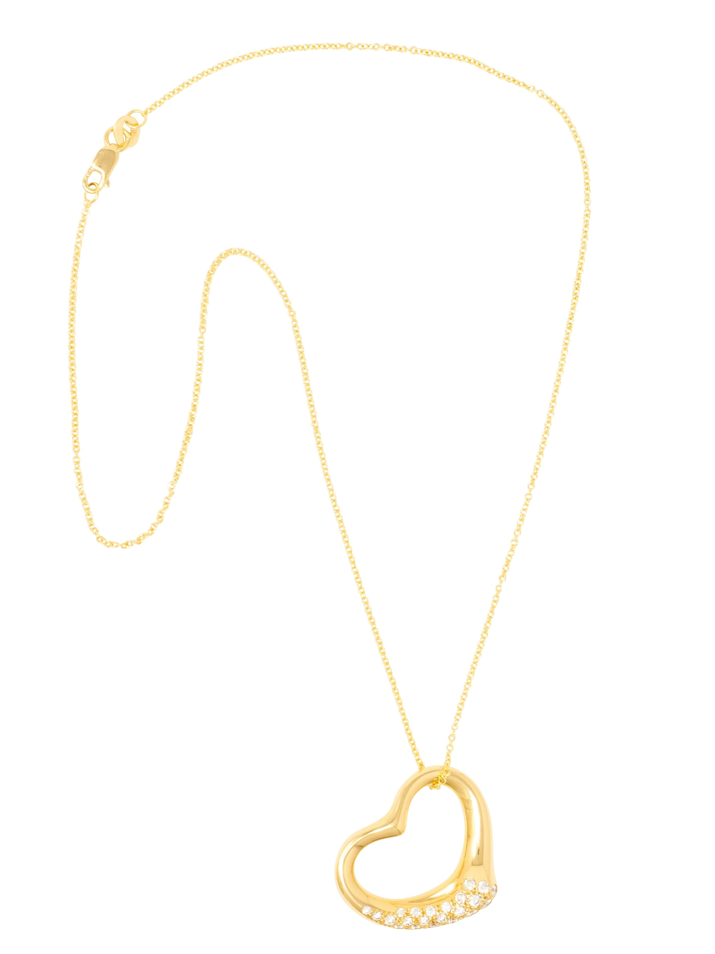 Tiffany & Co. Elsa Peretti Diamond 18K Gold Open Heart Pendant Necklace