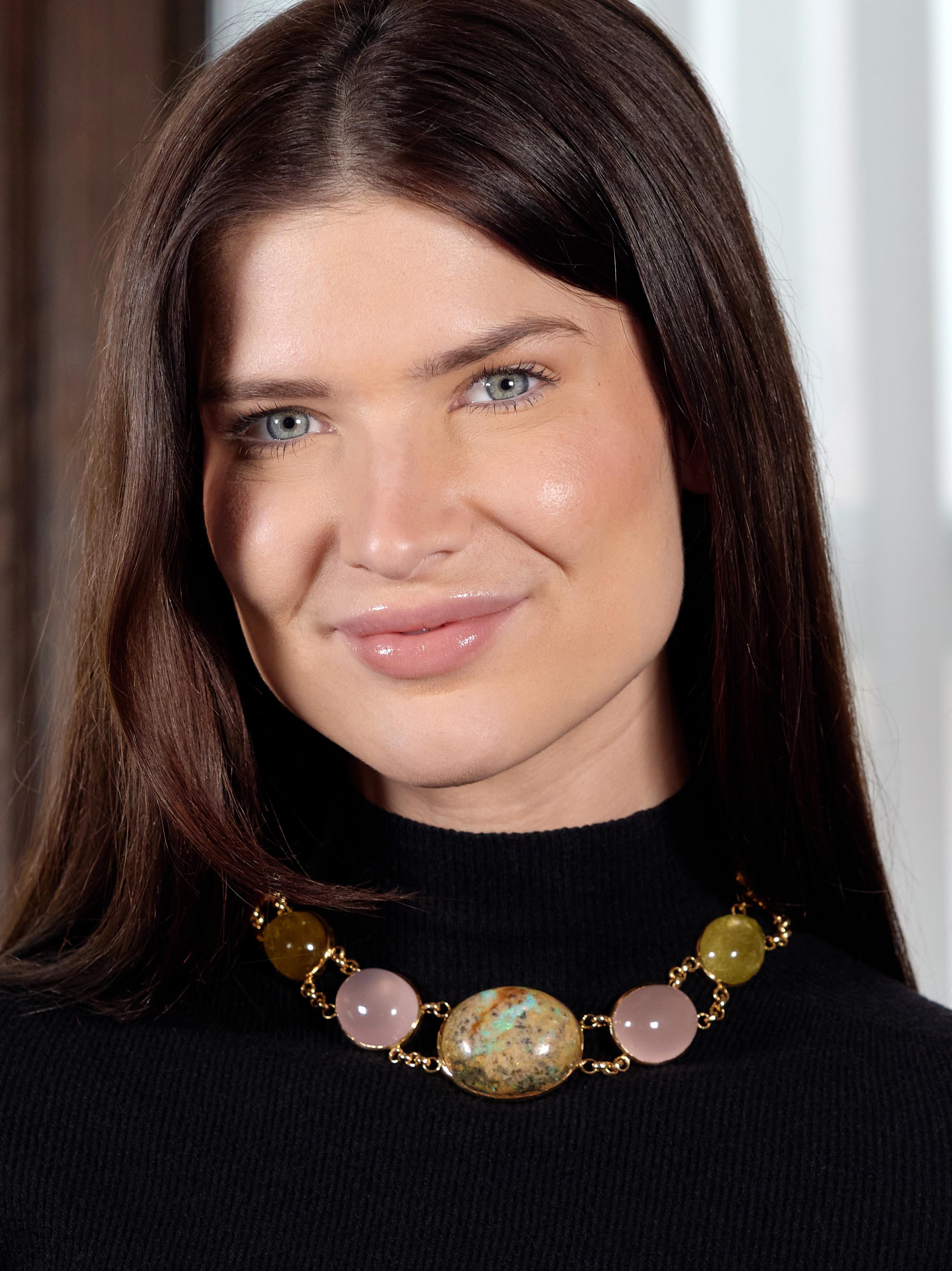 Laura Munder Multi-Gem Opal Cabochon 14 Karat Yellow Gold Station Necklace