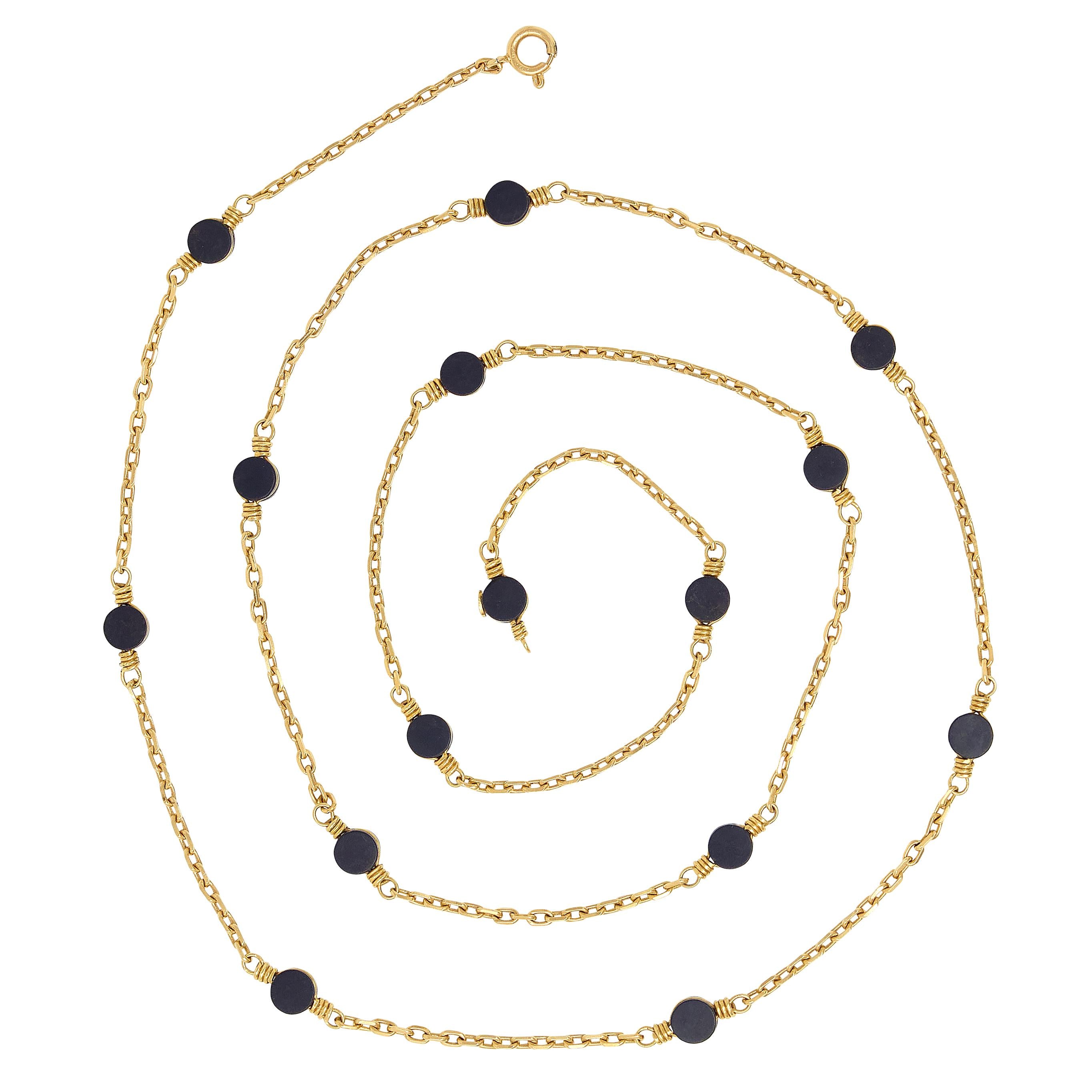 Van Cleef & Arpels 1970's Ebony Wood 18K Yellow Gold Vintage Station Necklace