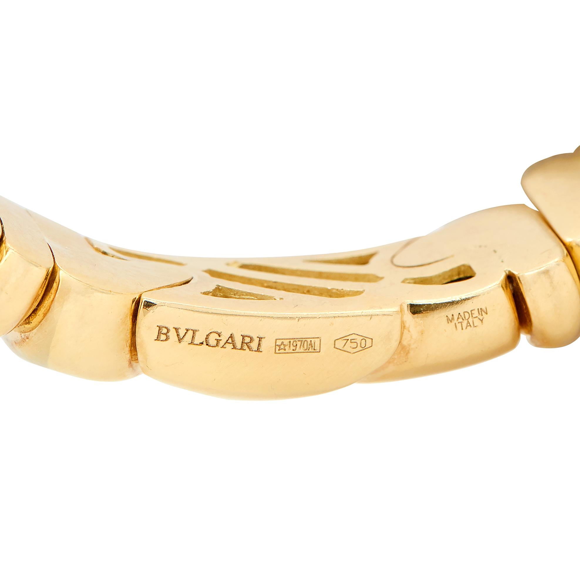 Bulgari 1990's Mother-Of-Pearl 18K Gold Vintage Inlay Passo Doppio Cuff Bracelet