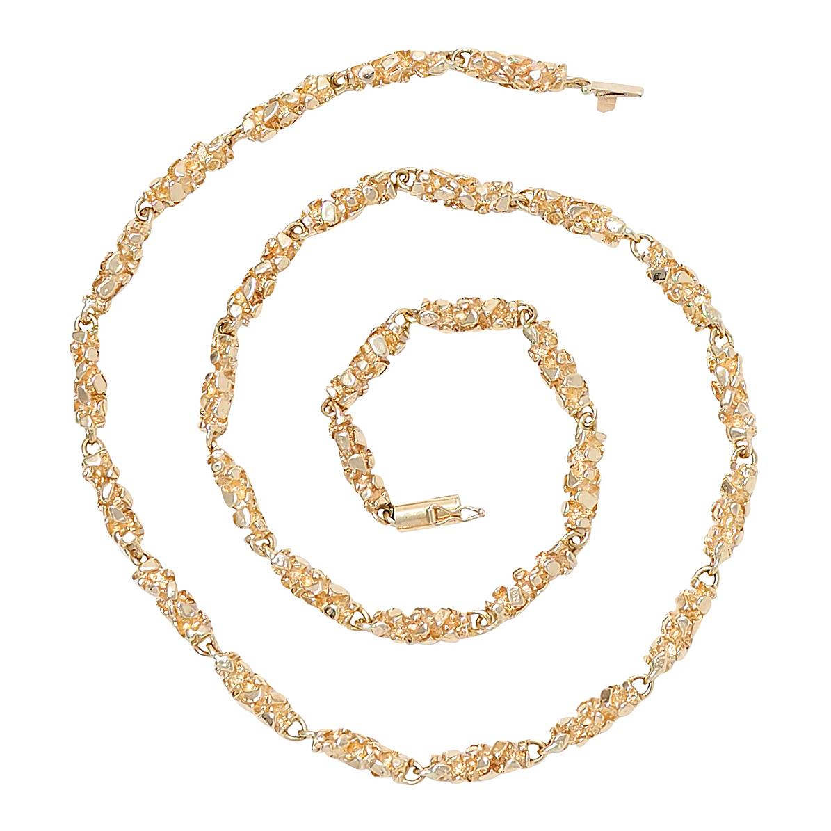 1970's 14 Karat Yellow Gold Nugget Organic Vintage Chain Link Necklace