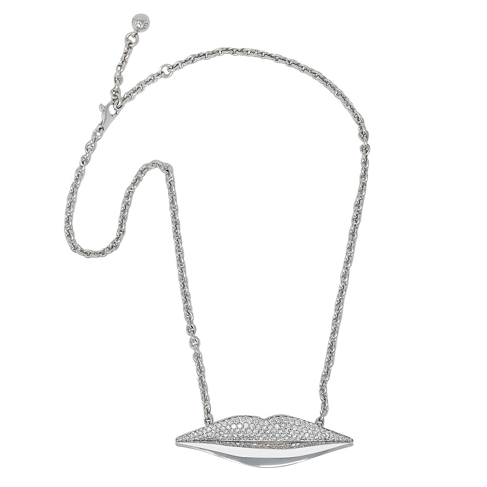 Bulgari Enigma 2000's 2.50 CTW Diamond 18K Gold Lips Station Chain Necklace