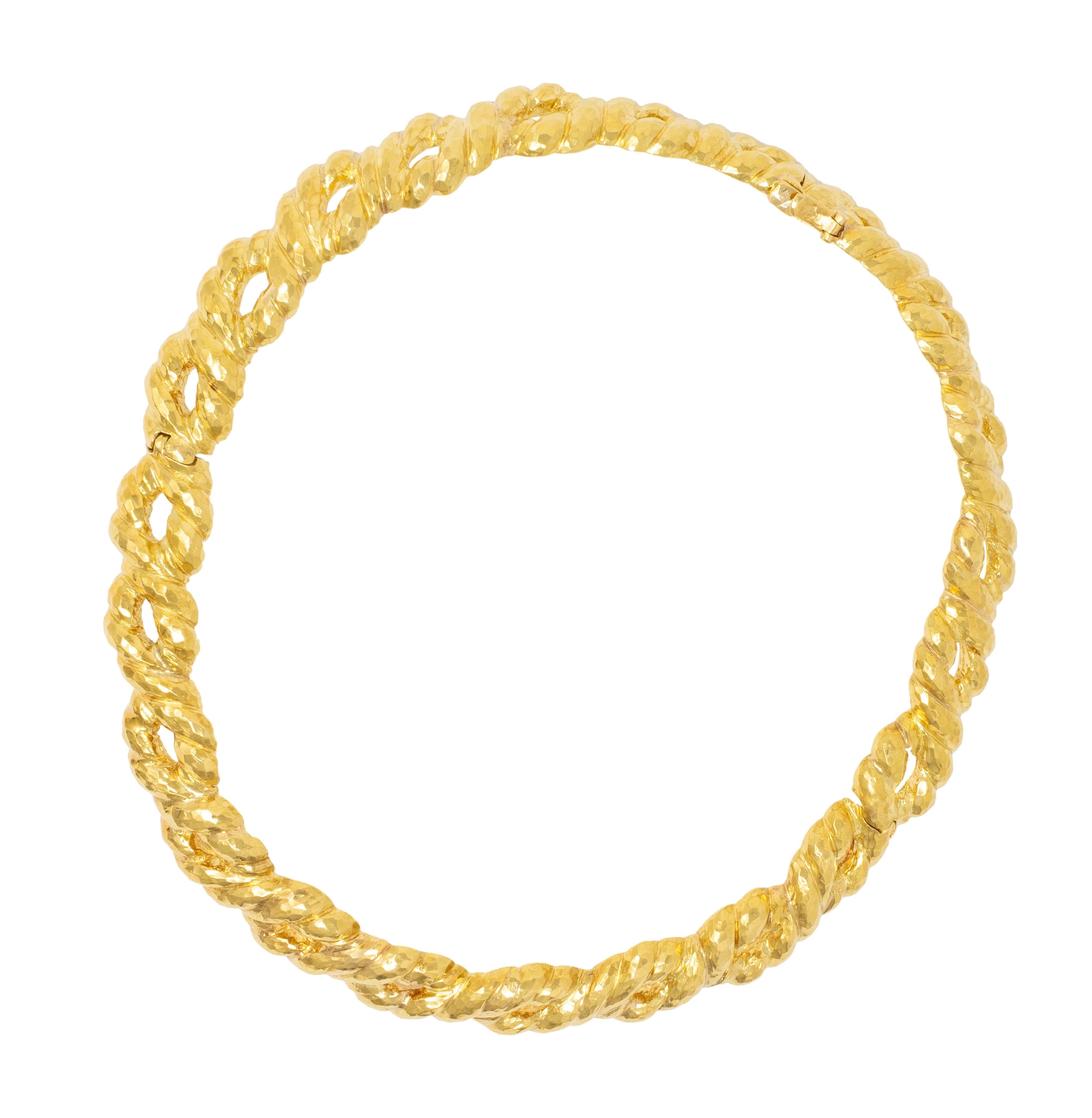David Webb 1980's 18 Karat Yellow Gold Vintage Hammered Twist Collar Necklace