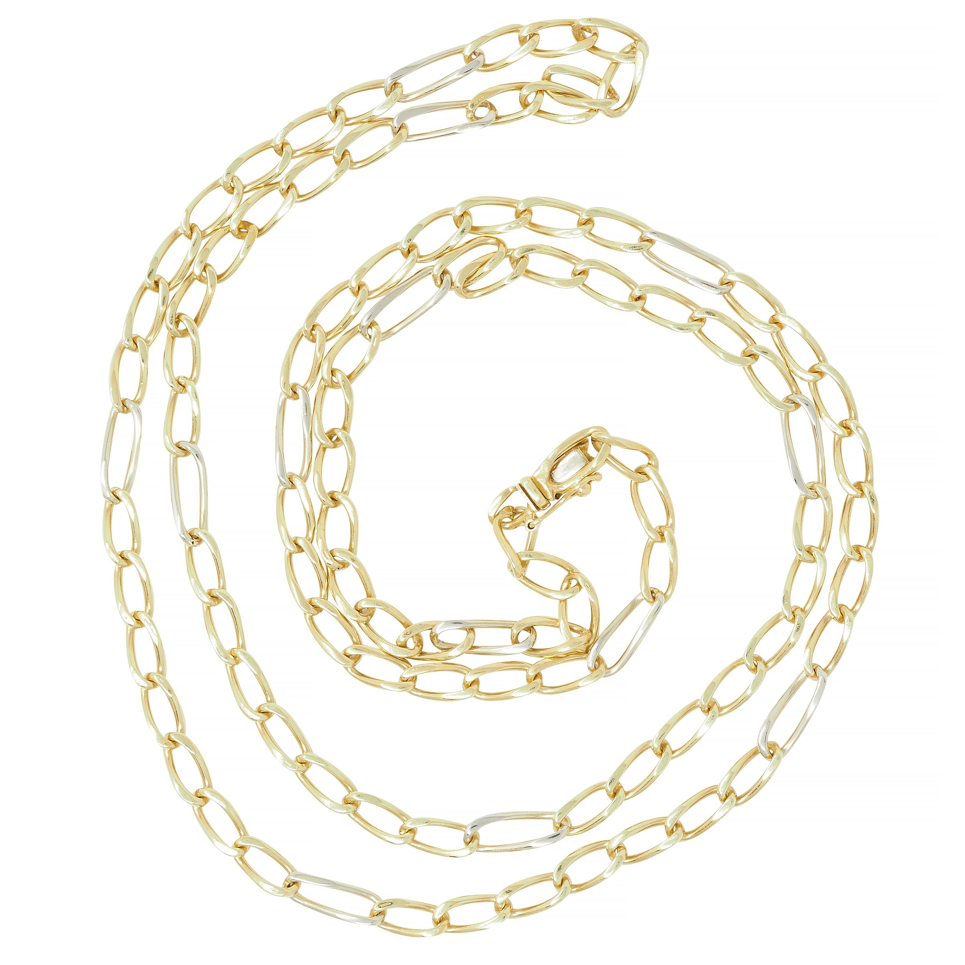Bulgari 18K Two-Tone Yellow White Gold Vintage Unisex Oval Link Chain Necklace
