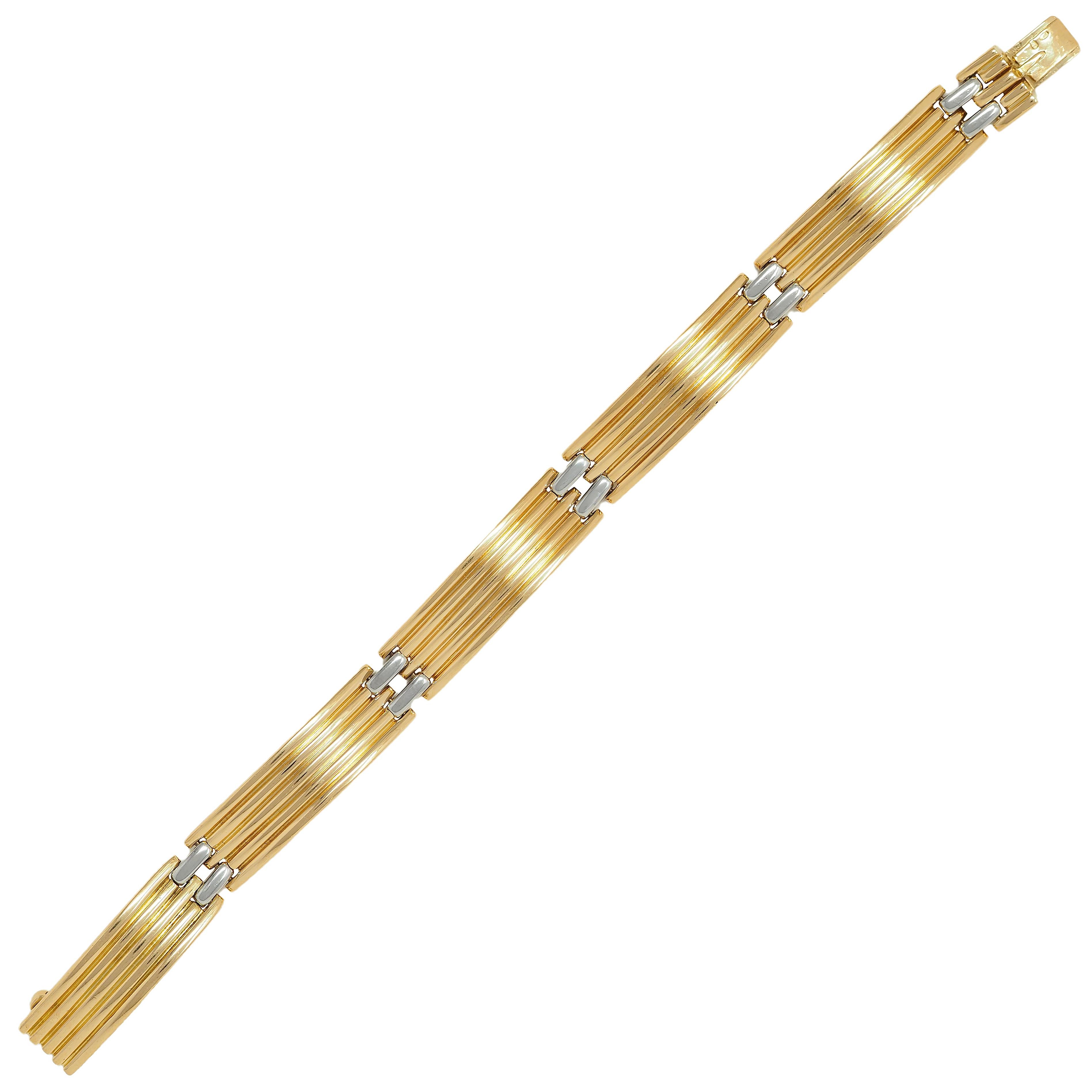 Bulgari French 1960's Platinum 18 Karat Yellow Gold Vintage Fluted Link Bracelet
