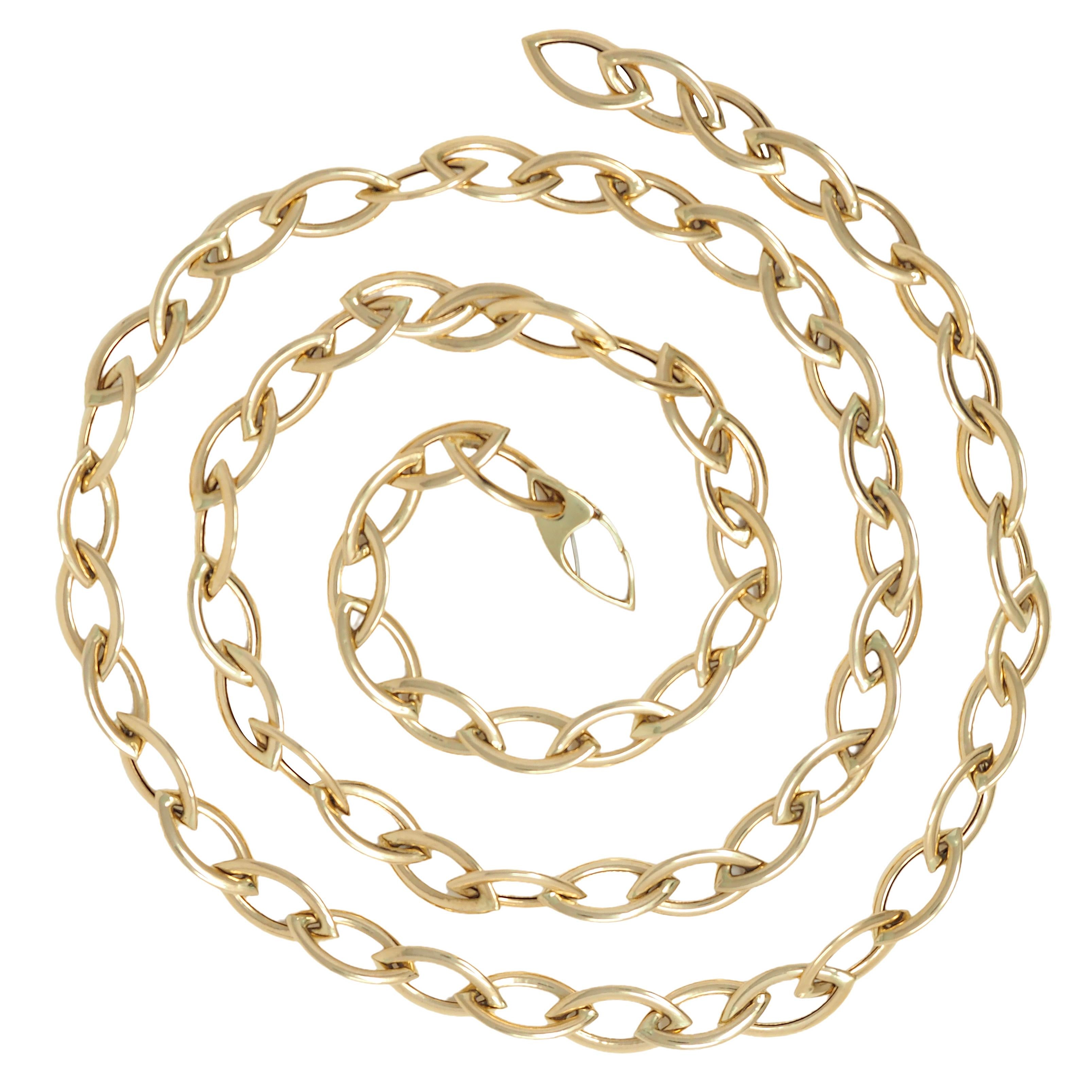 Contemporary 14 Karat Yellow Gold Fancy Navette Link Chain Necklace
