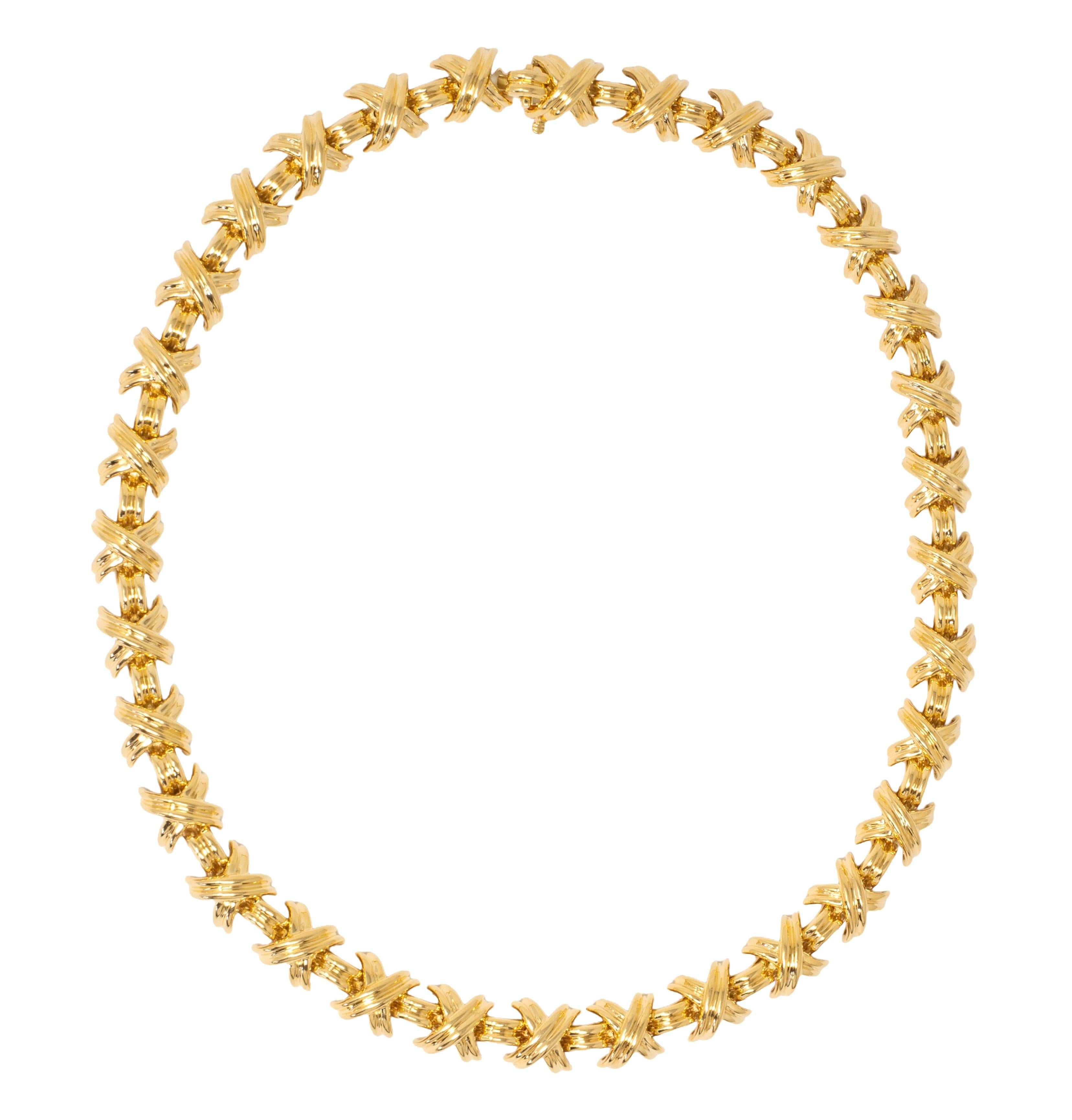 Tiffany & Co. 1980's 18 Karat Yellow Gold Vintage X Station Necklace