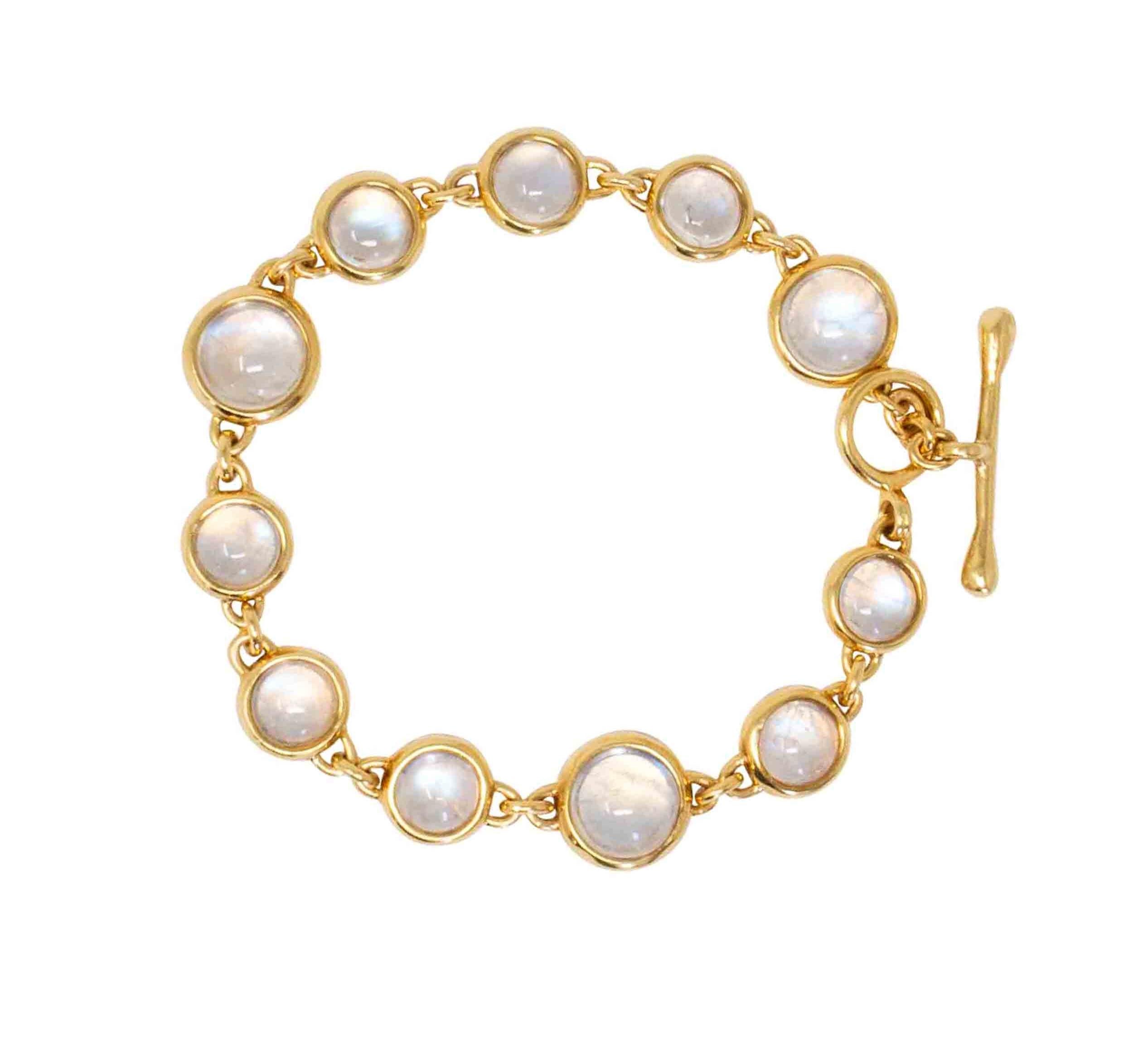 Tiffany & Co. 2000's Rainbow Moonstone 18 Karat Yellow Gold Bezel Link Bracelet