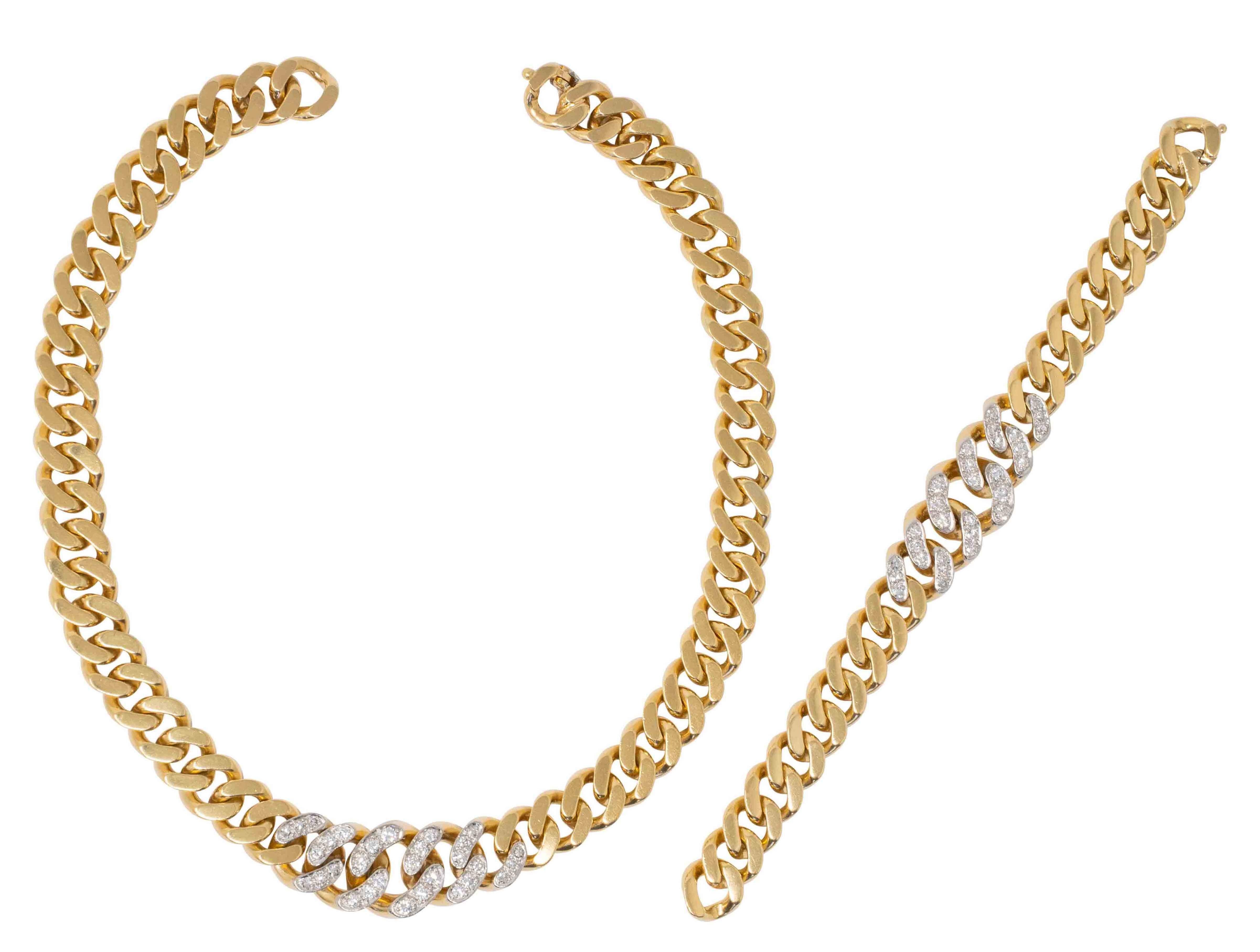 Cartier 1970's Diamond 18 Karat Gold Vintage Curb Link Chain Bracelet Necklace