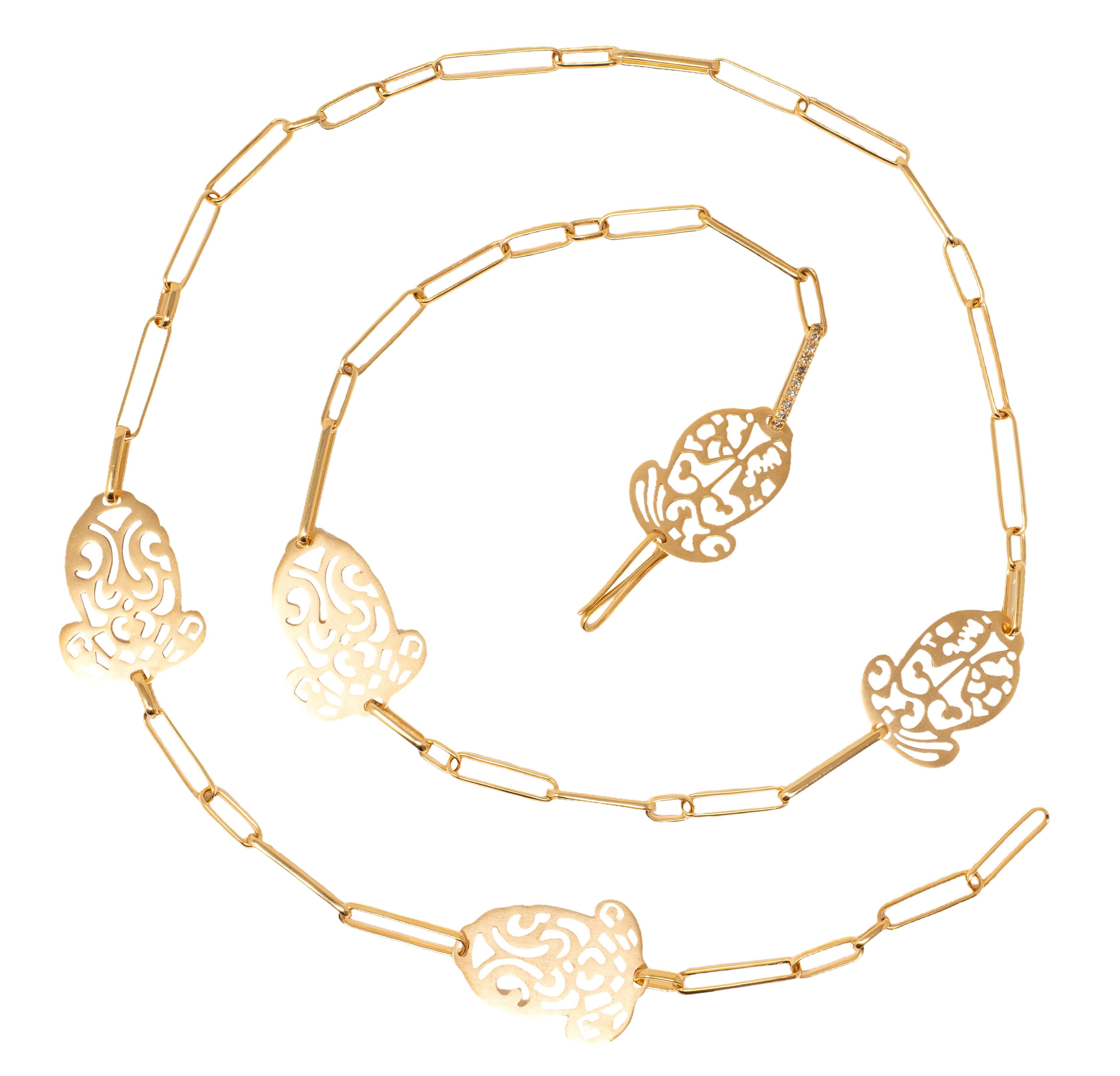 Pomellato 2000's Diamond 18K Gold Contemporary Ming Station Sartuoir Necklace