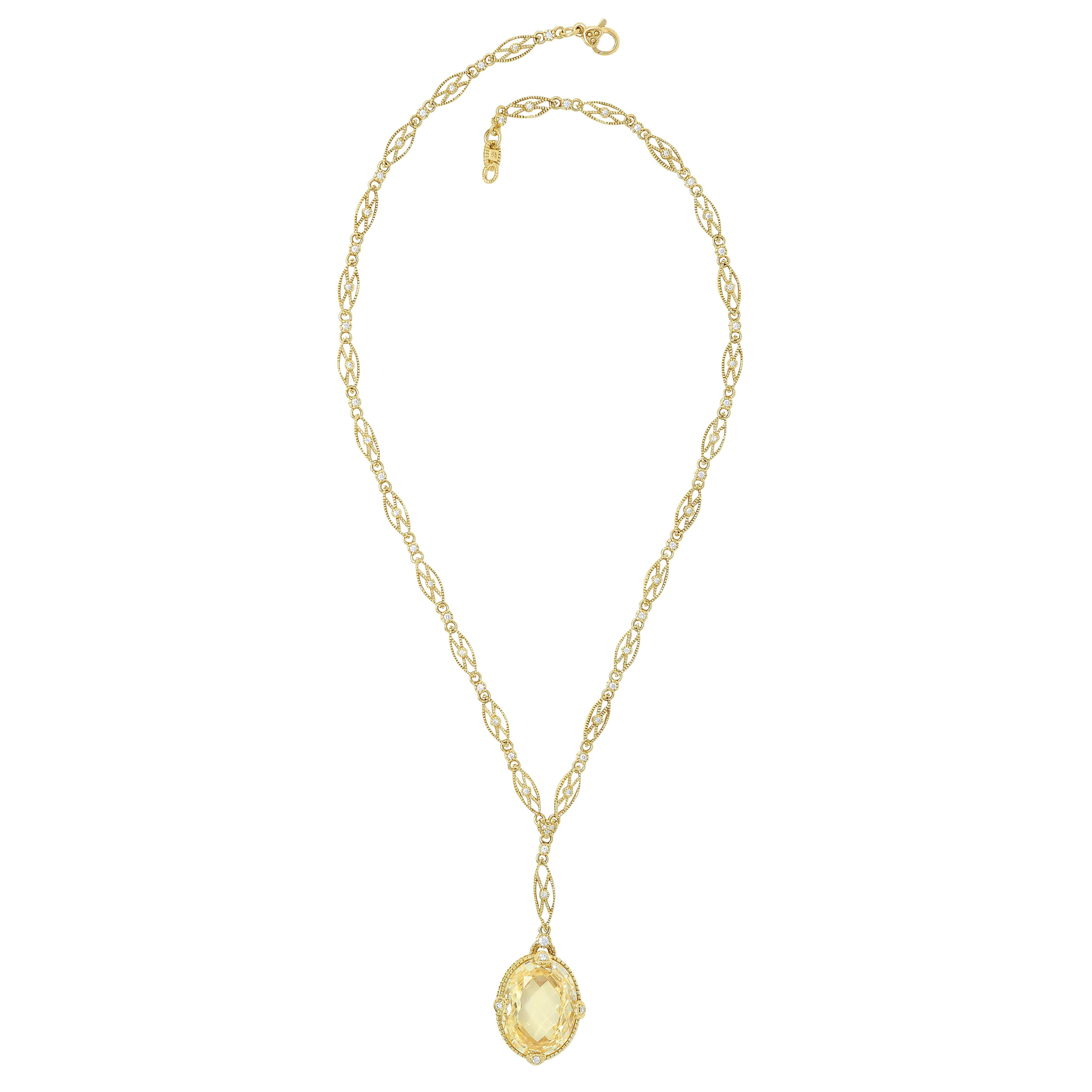 Judith Ripka 2000's Canary Quartz Diamond 18 Karat Gold Sautoir Drop Necklace