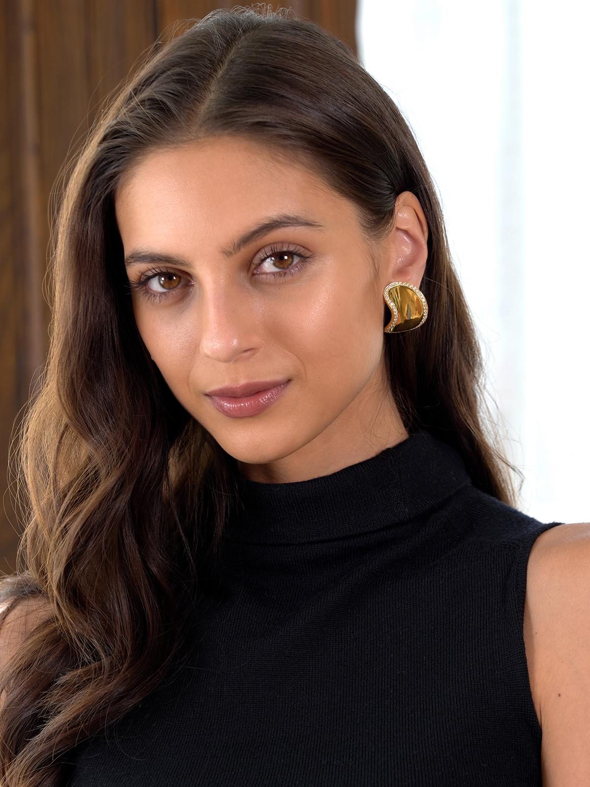 Angela Cummings 1987 Diamond 18 Karat Yellow Gold Vintage Lima Earrings