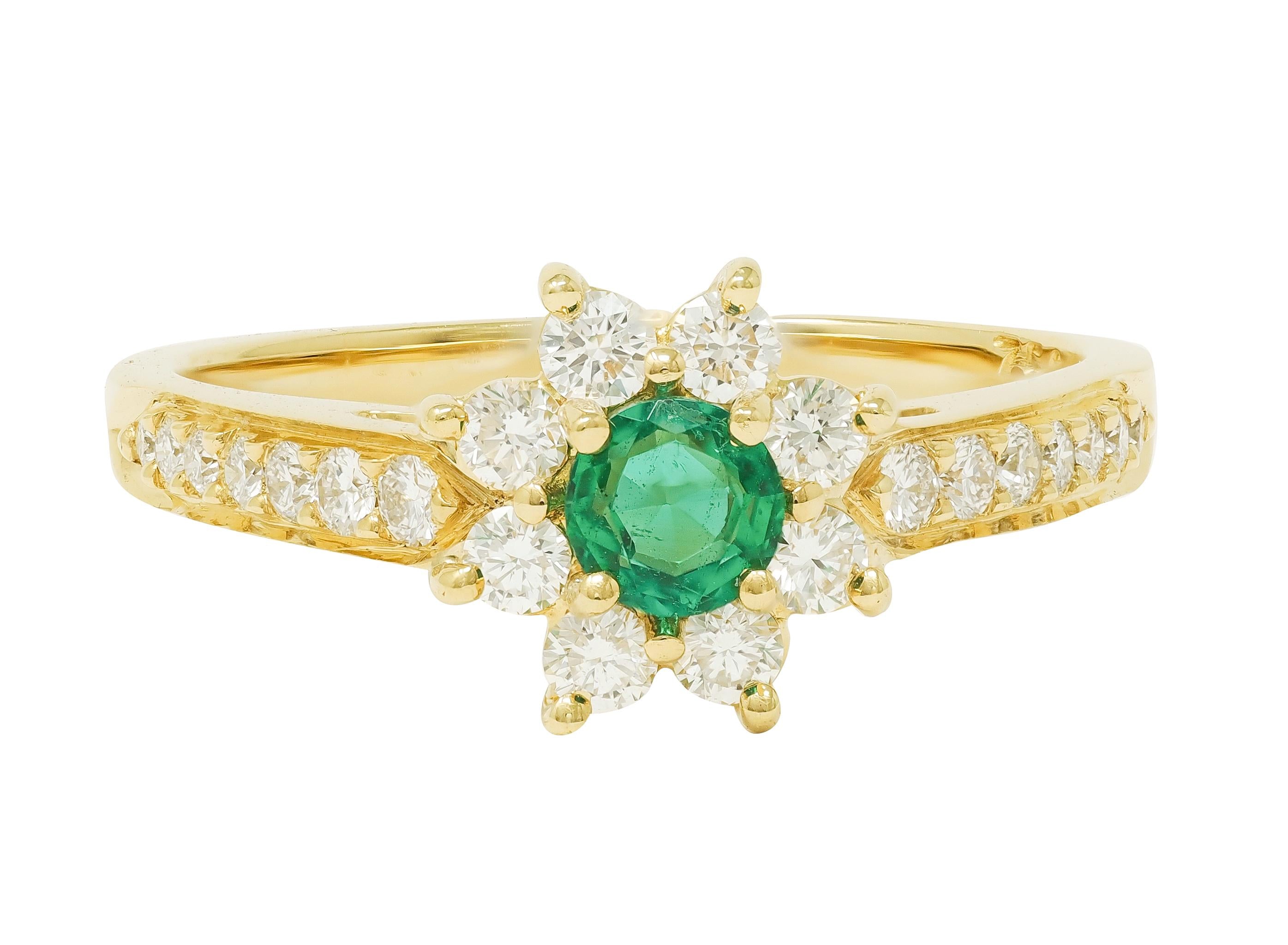 Tiffany & Co. 1990's 1.00 CTW Emerald Diamond 18K Gold Vintage Cluster Ring