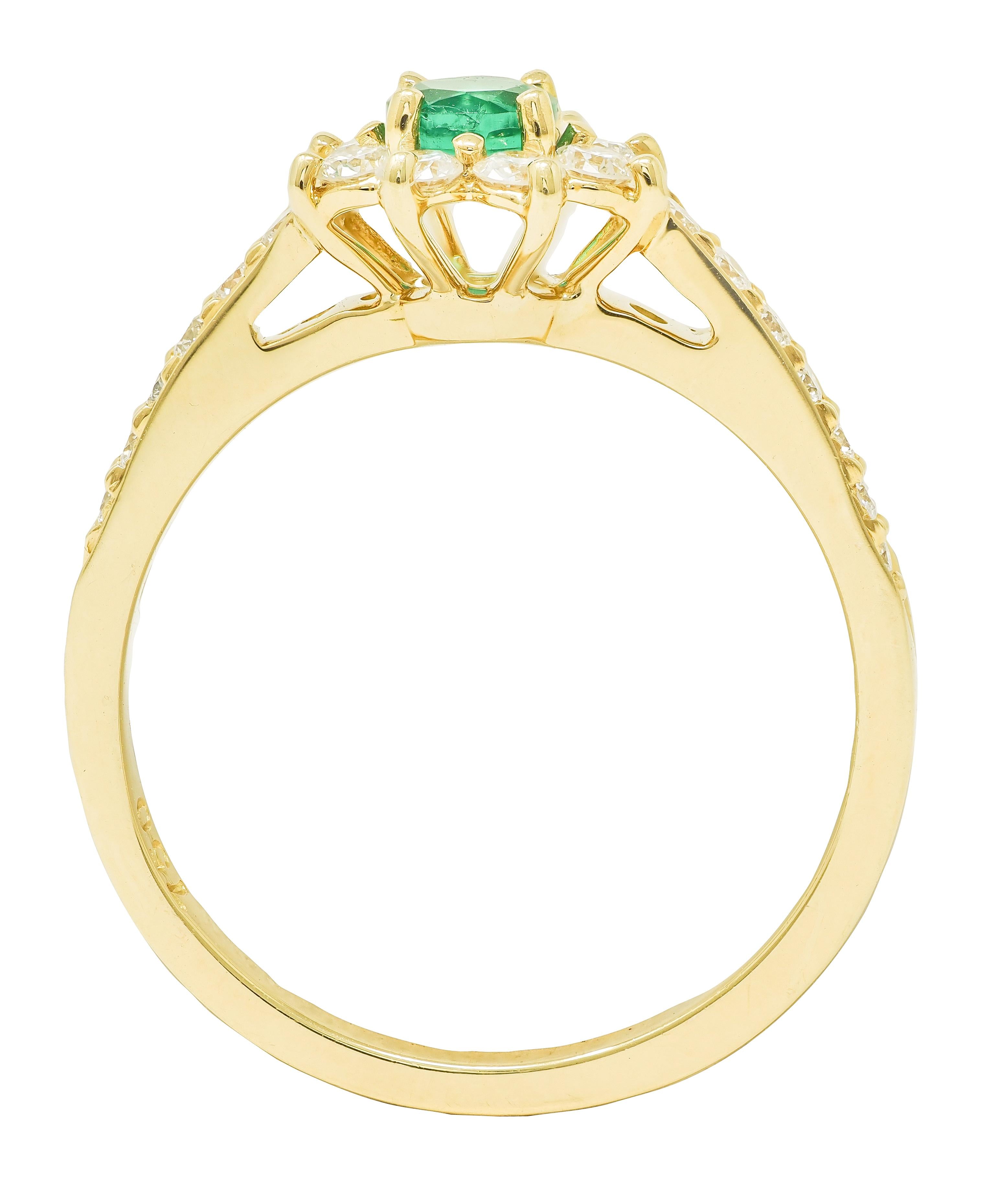 Tiffany & Co. 1990's 1.00 CTW Emerald Diamond 18K Gold Vintage Cluster Ring