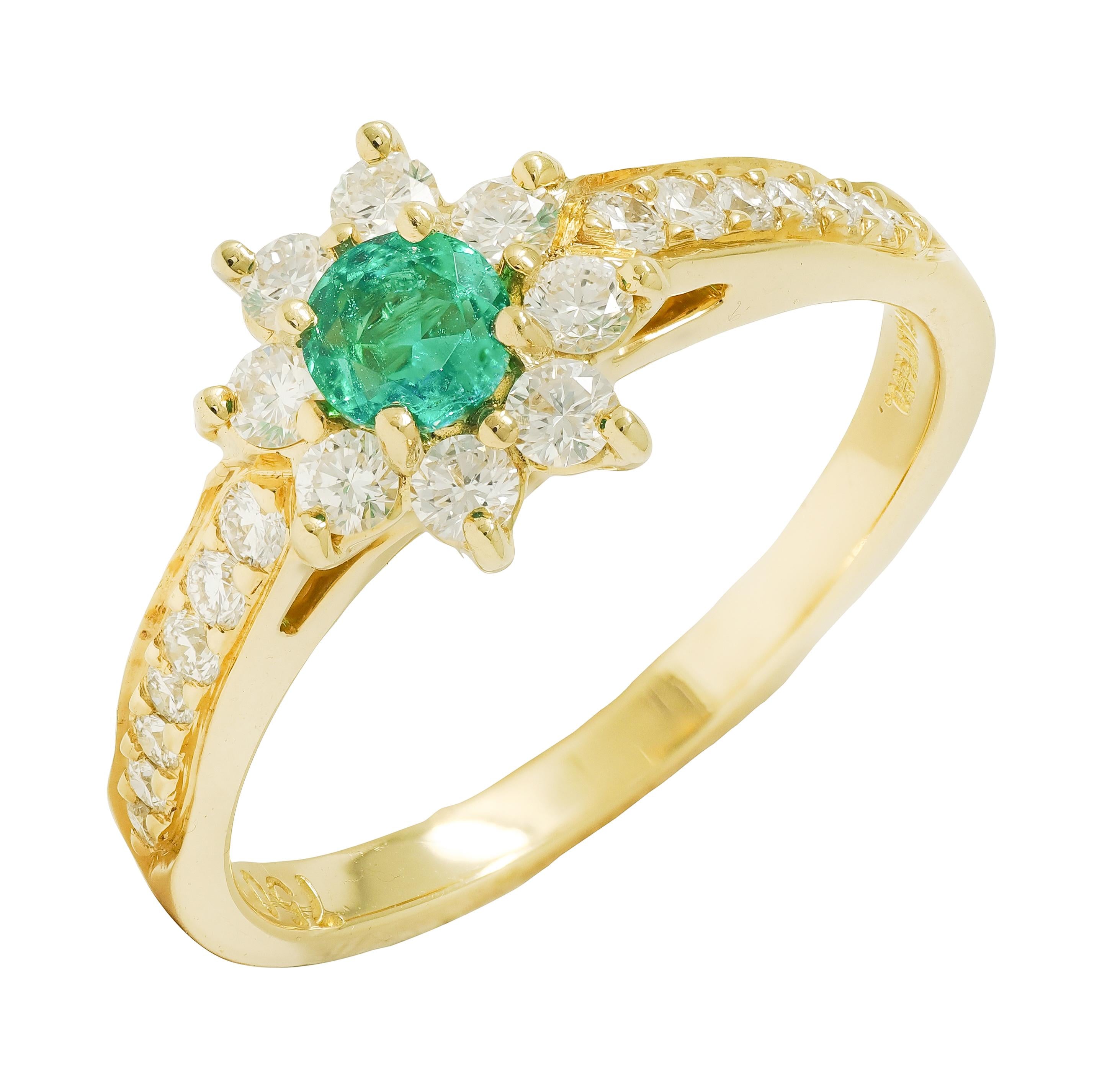 Tiffany & Co. 1990's 1.00 CTW Emerald Diamond 18K Gold Vintage Cluster Ring