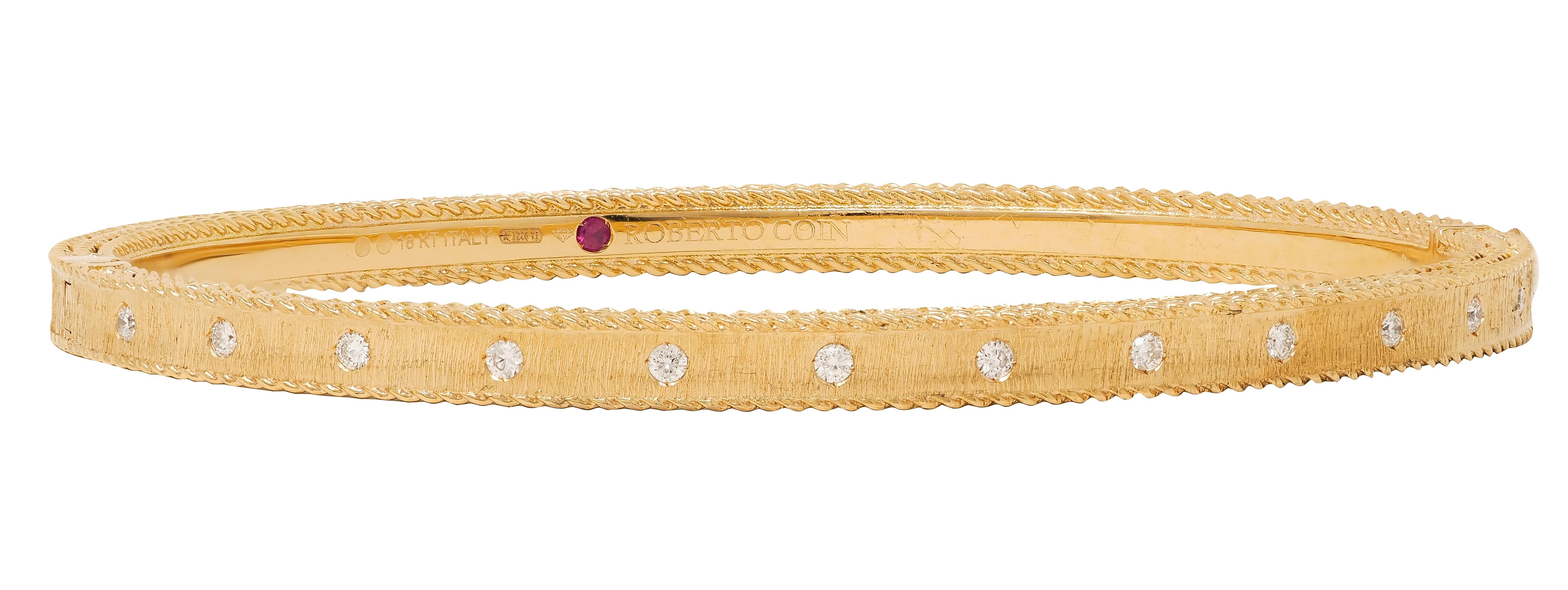 Roberto Coin Diamond 18 Karat Rose Gold Vintage Princess Bangle Bracelet