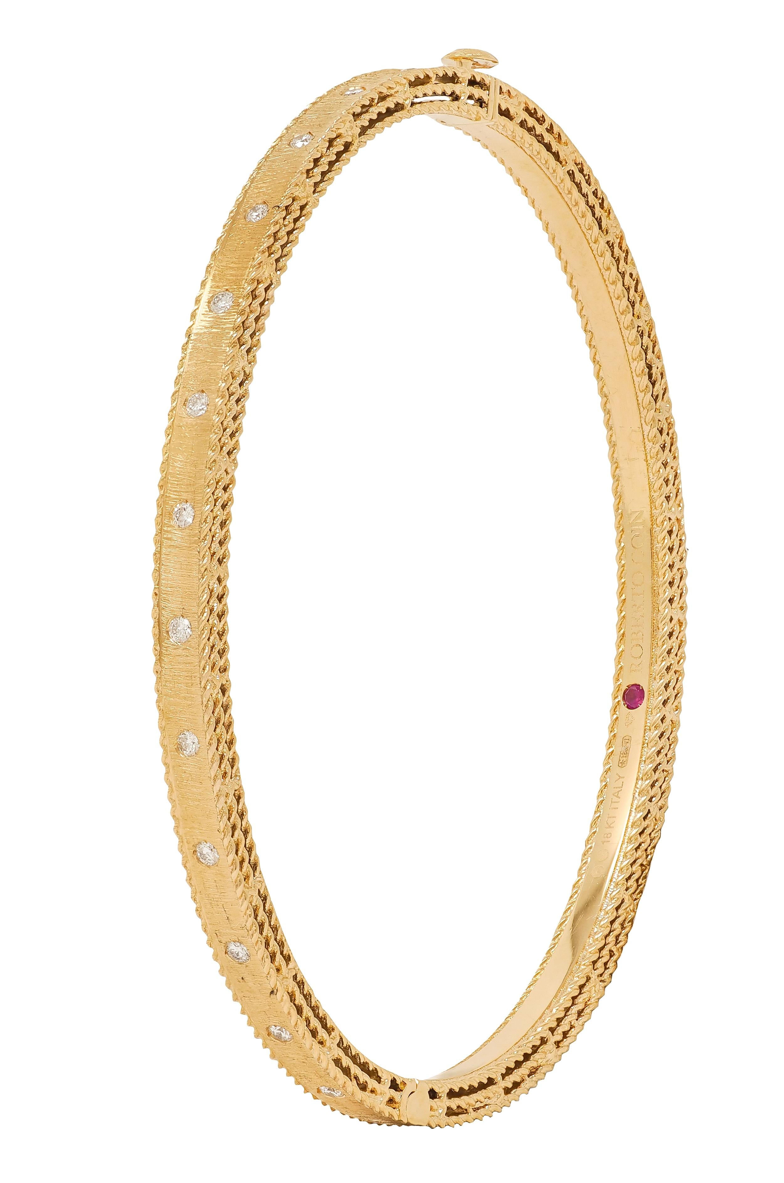 Roberto Coin Diamond 18 Karat Rose Gold Vintage Princess Bangle Bracelet