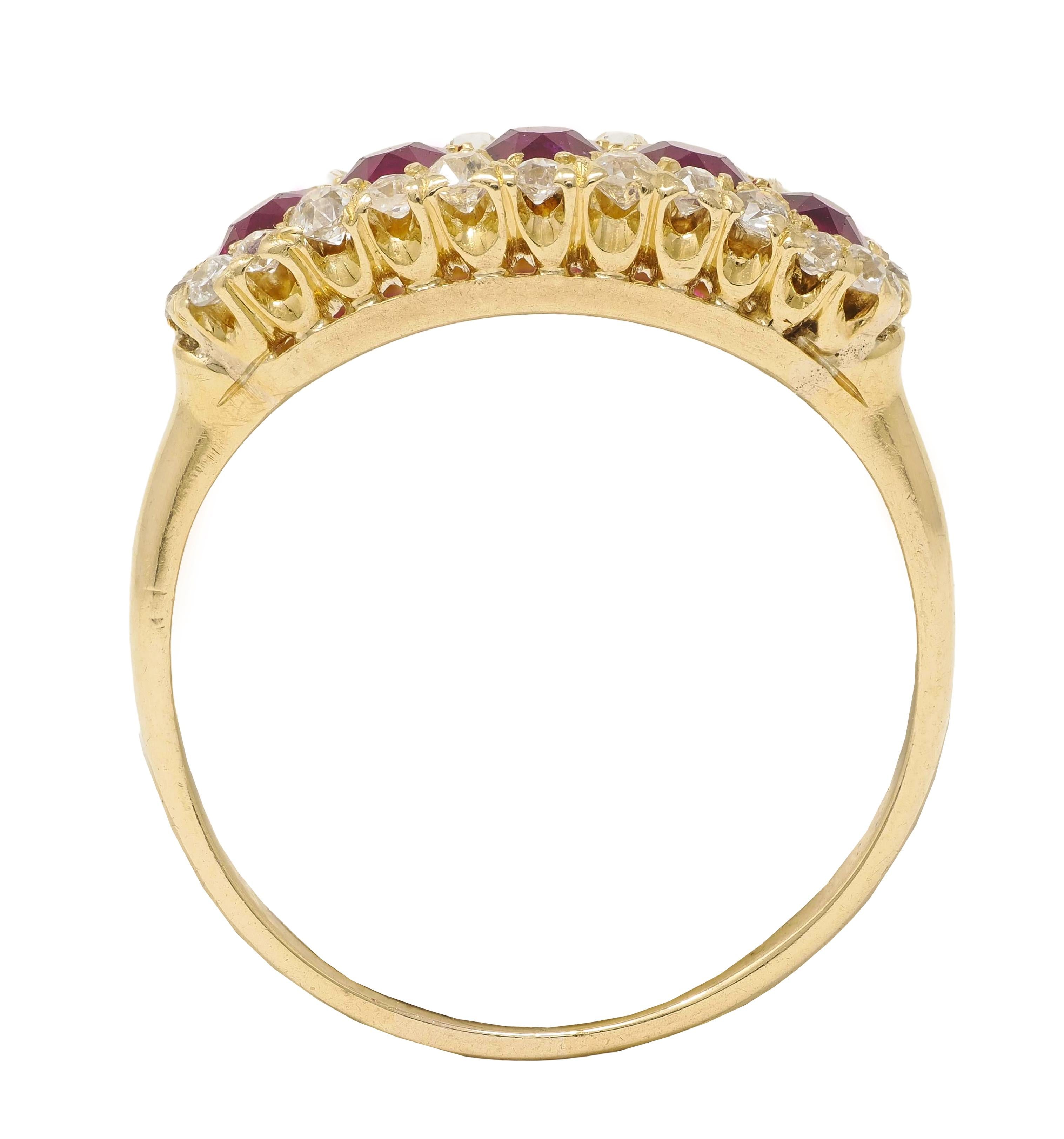 Victorian 1.47 CTW Ruby Diamond 18 Karat Yellow Gold Antique Halo Band Ring