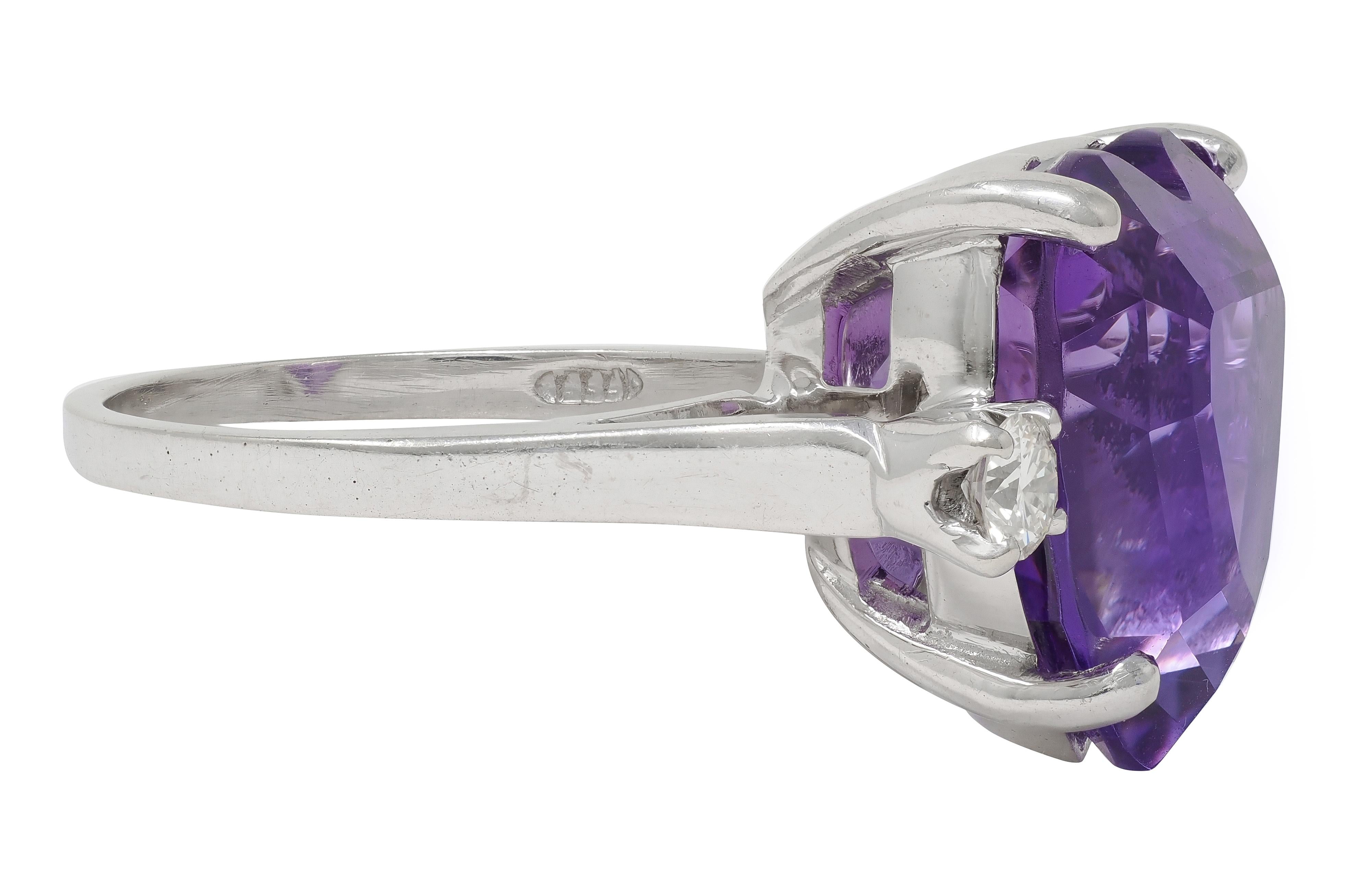 Felger Inc. 1940's Amethyst Diamond 14 Karat White Gold Vintage Heart Ring