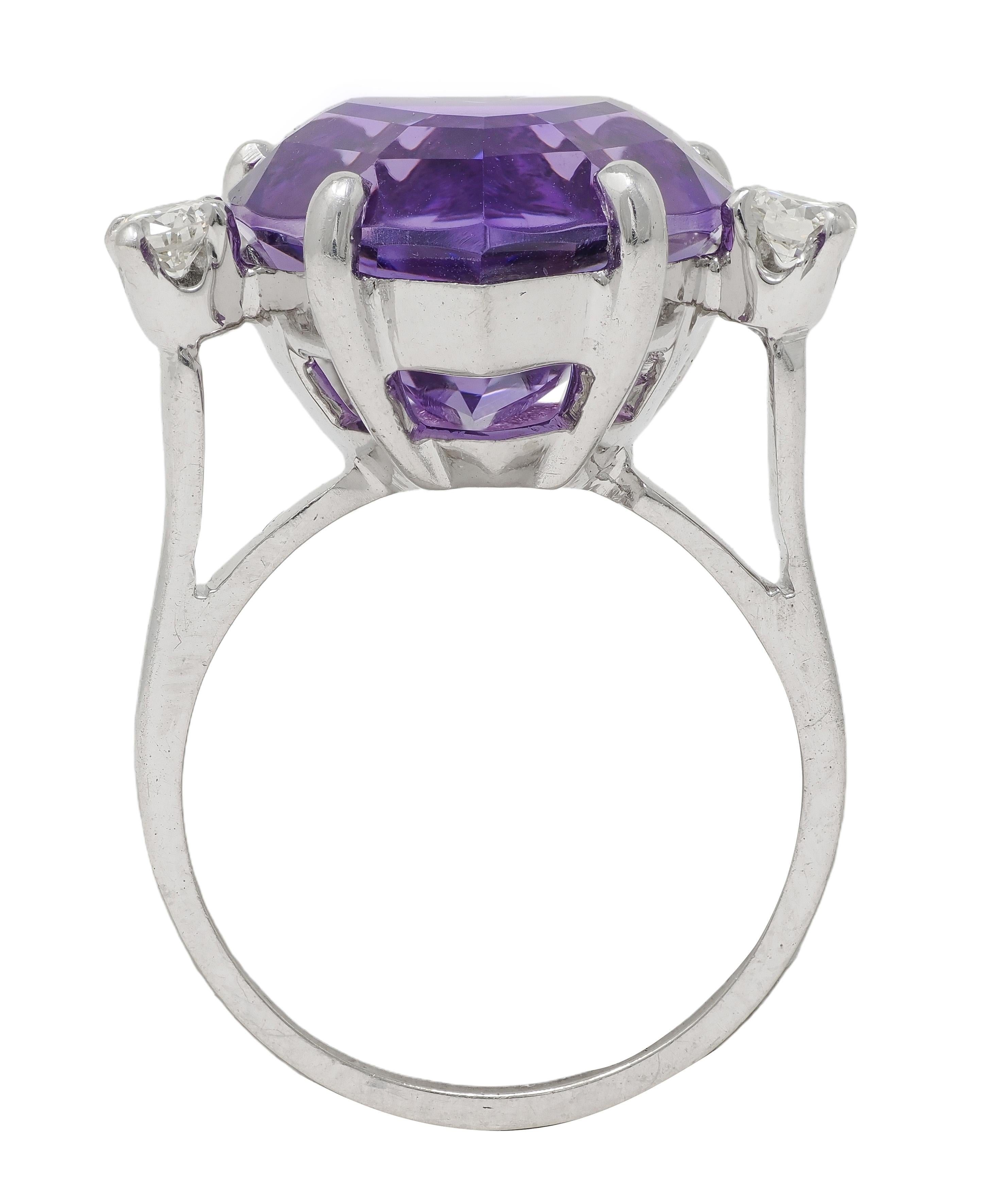 Felger Inc. 1940's Amethyst Diamond 14 Karat White Gold Vintage Heart Ring