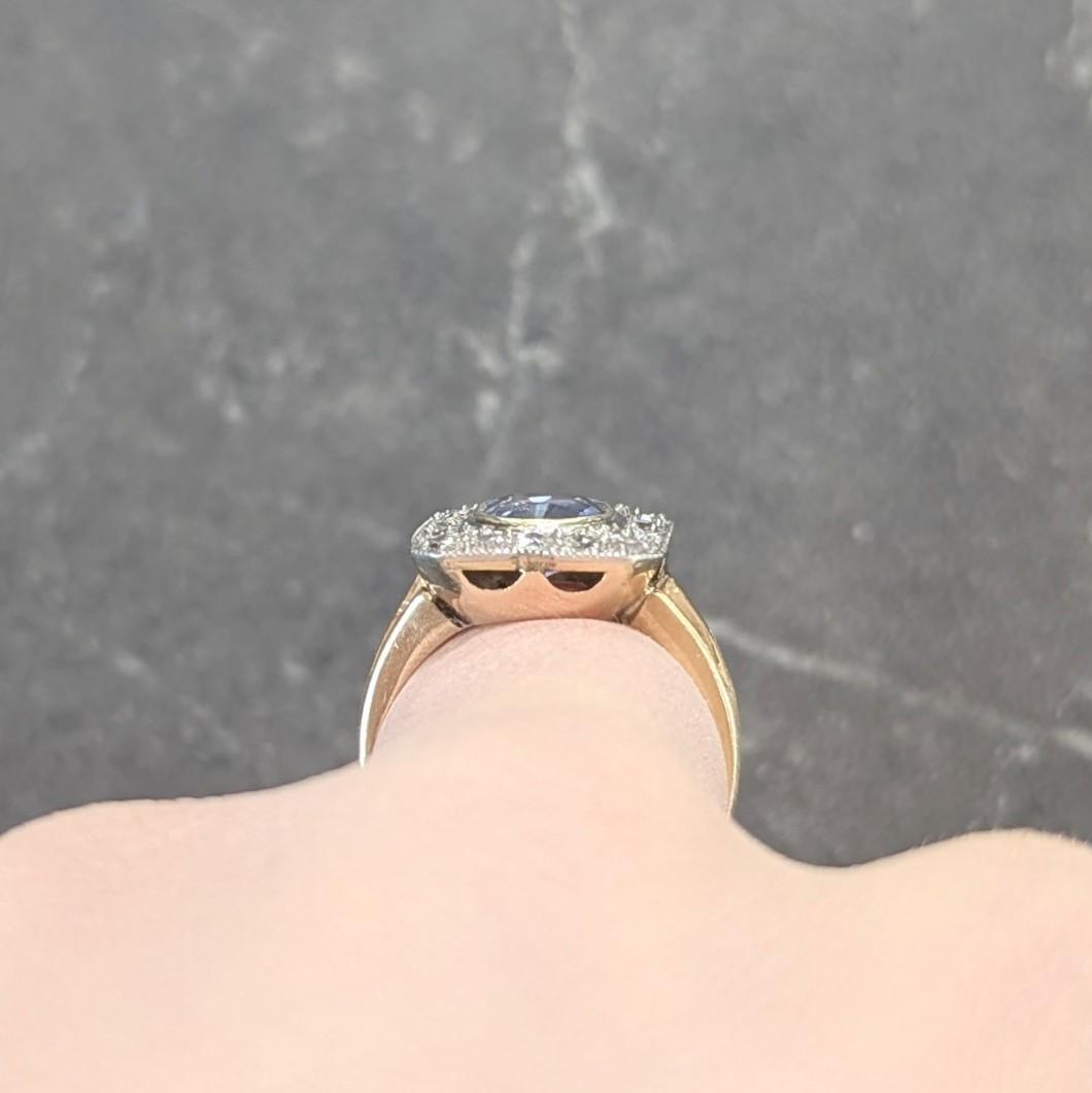 Edwardian 2.98 CTW Sapphire Diamond Platinum 14 Karat Gold Antique Halo Ring