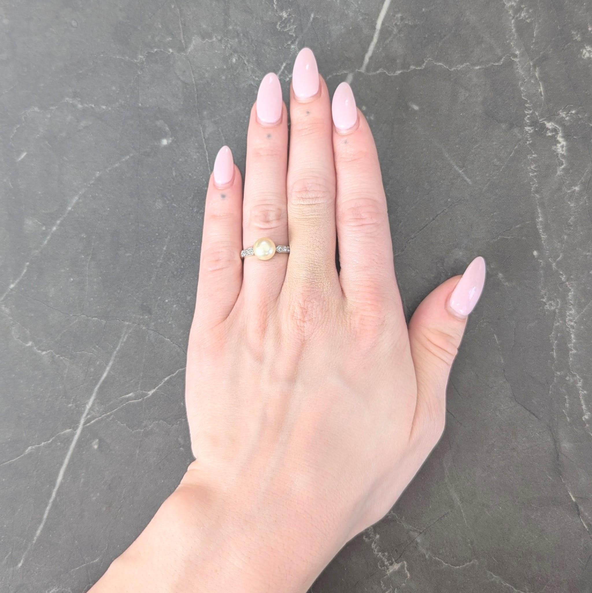 Edwardian Natural Saltwater Pearl Diamond Platinum 18K Gold Antique Ring GIA