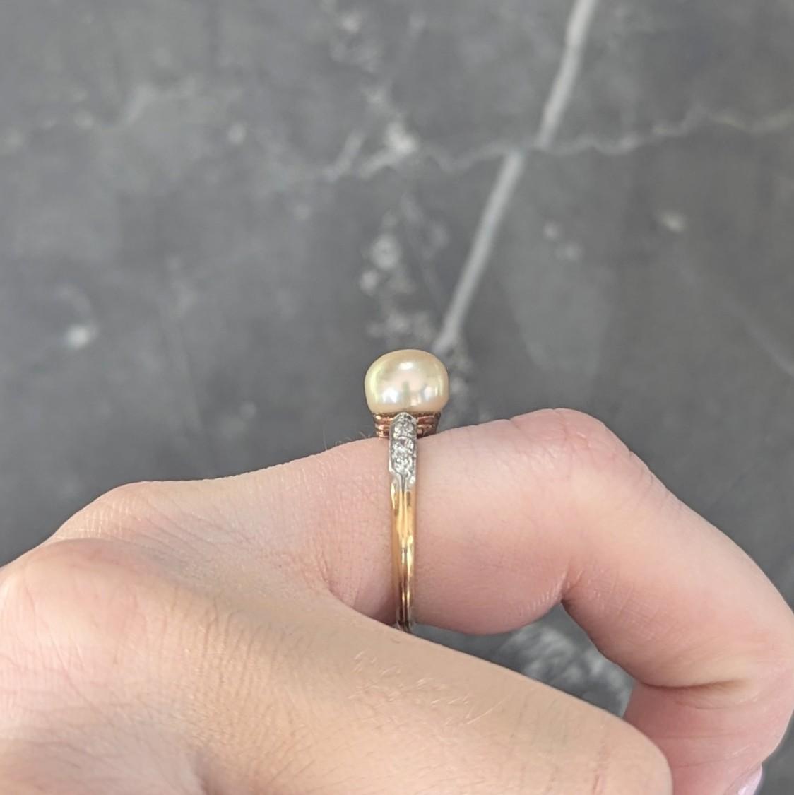 Edwardian Natural Saltwater Pearl Diamond Platinum 18K Gold Antique Ring GIA