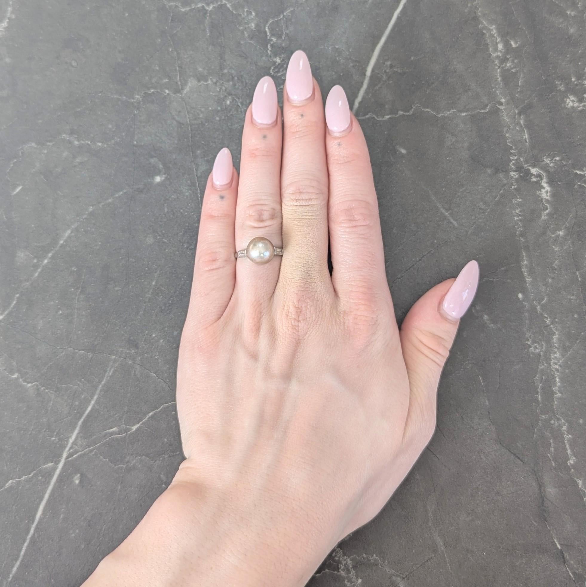 Art Deco 1933 Natural Saltwater Pearl Diamond Platinum Vintage Cocktail Ring