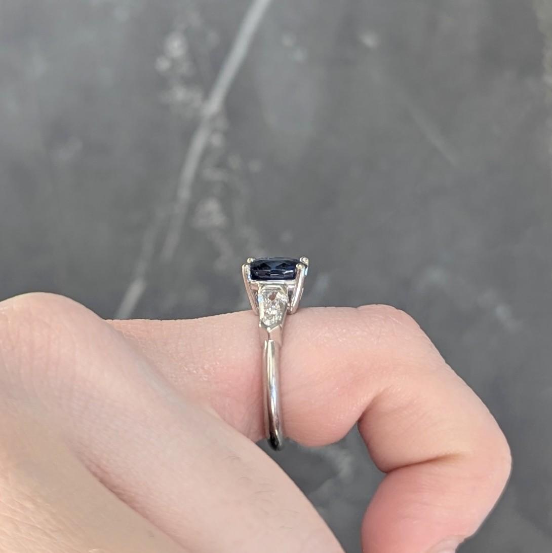 1980's 2.36 CTW Ceylon Sapphire Diamond 14K Gold Vintage Three Stone Ring GIA